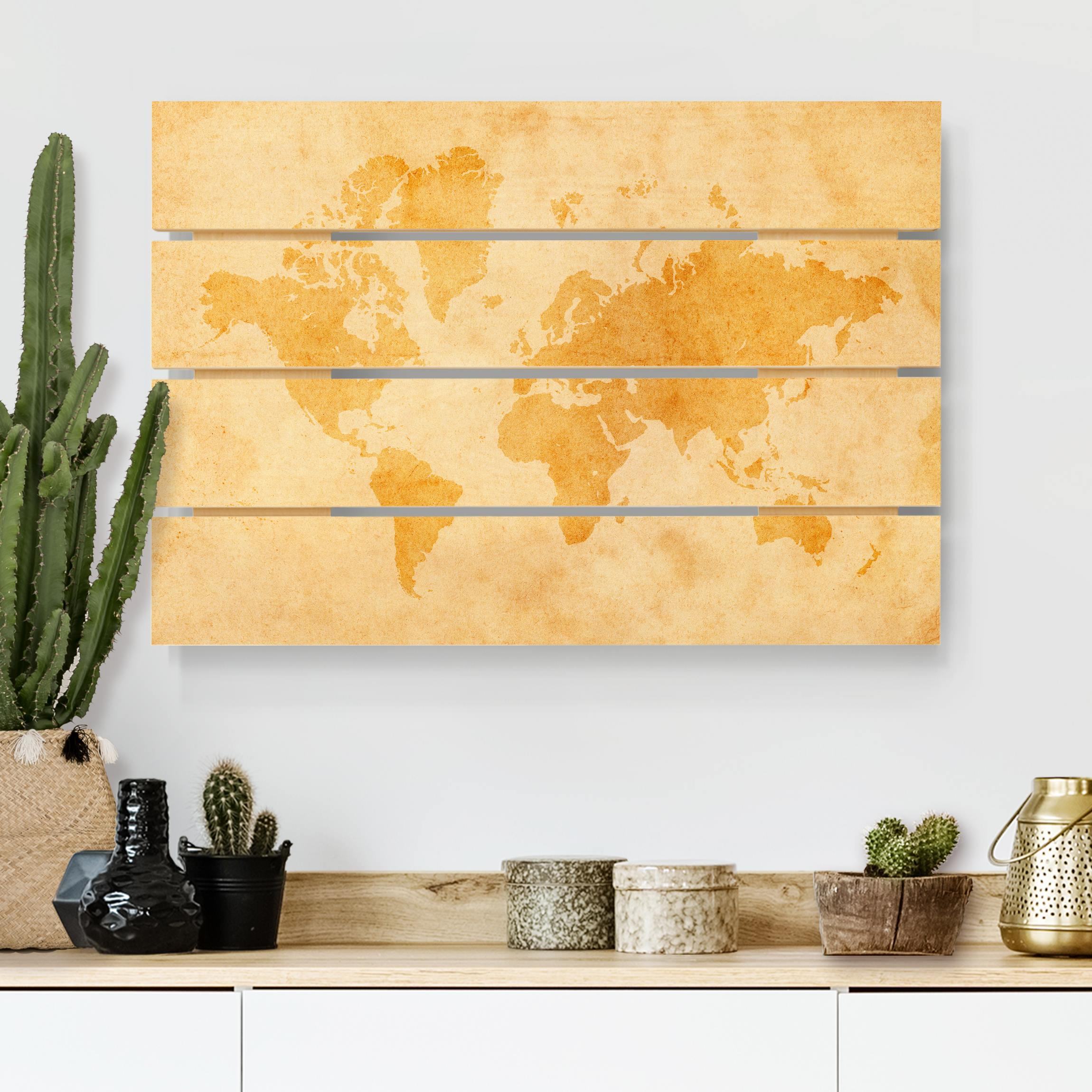 Holzbild Plankenoptik Vintage Weltkarte