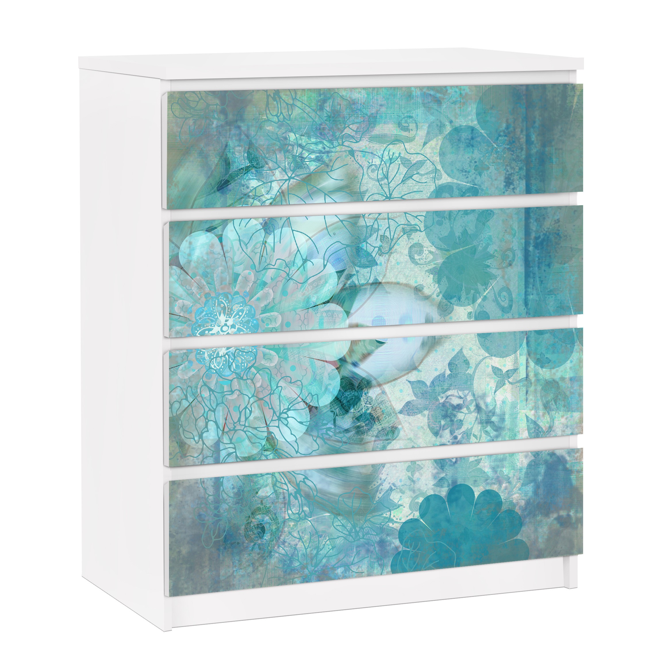 Möbelfolie für IKEA Malm Kommode 4 Schubladen Winterblumen
