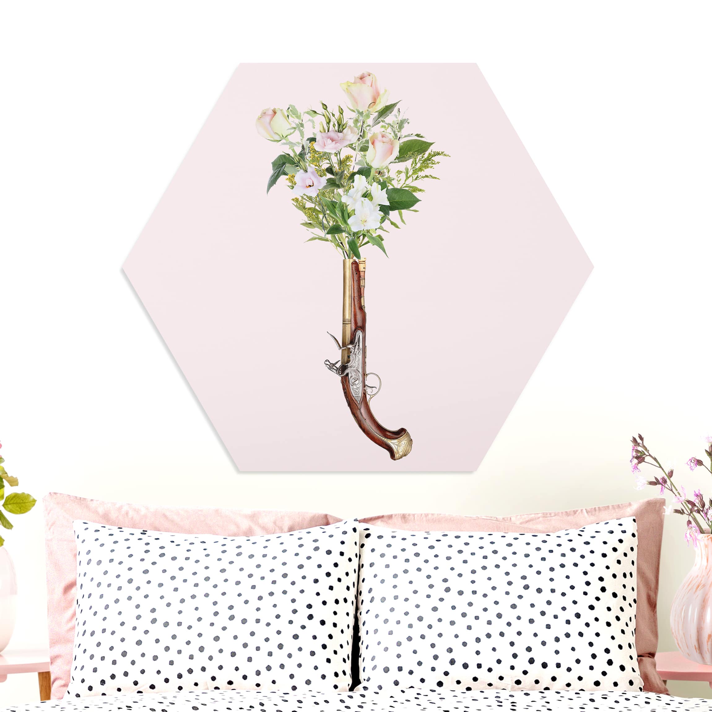 Hexagon-Forexbild Pistole mit Blumen