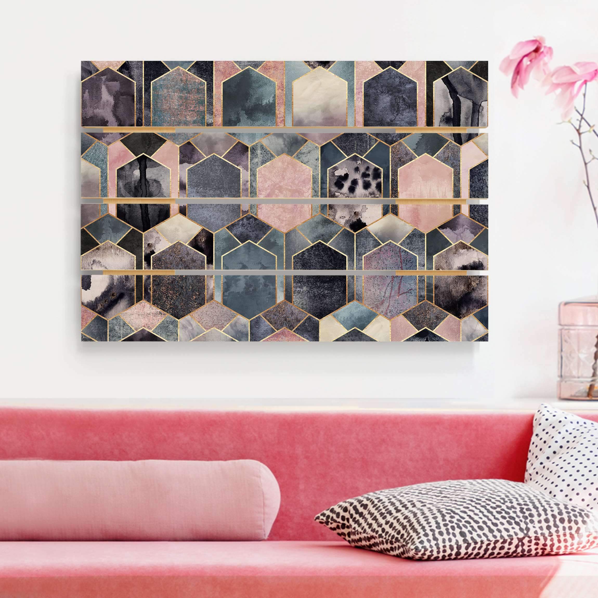 Holzbild Plankenoptik - Querformat Art Deco Marmor Gold
