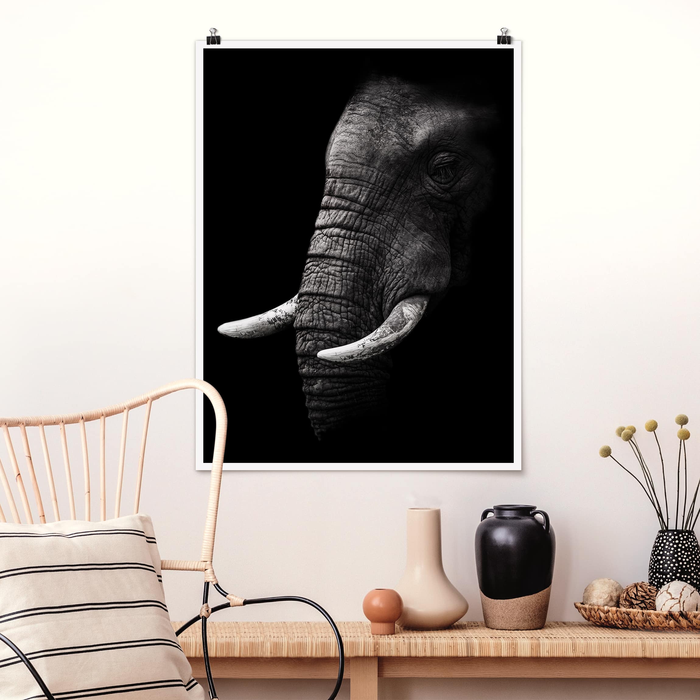 Poster Tiere Dunkles Elefanten Portrait