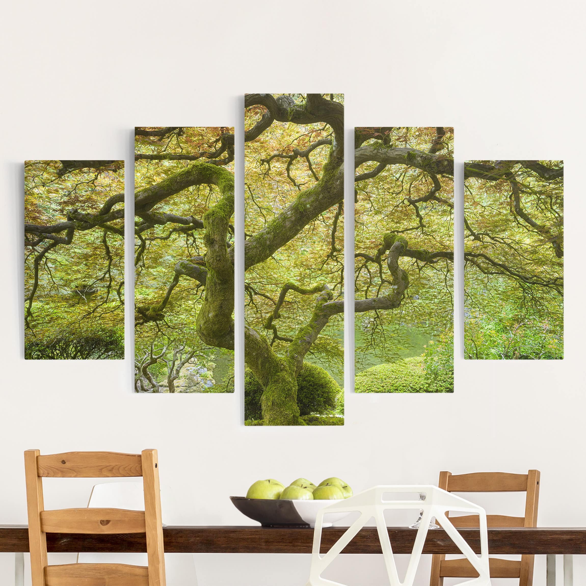 5-teiliges Leinwandbild - Querformat Grüner Japanischer Garten