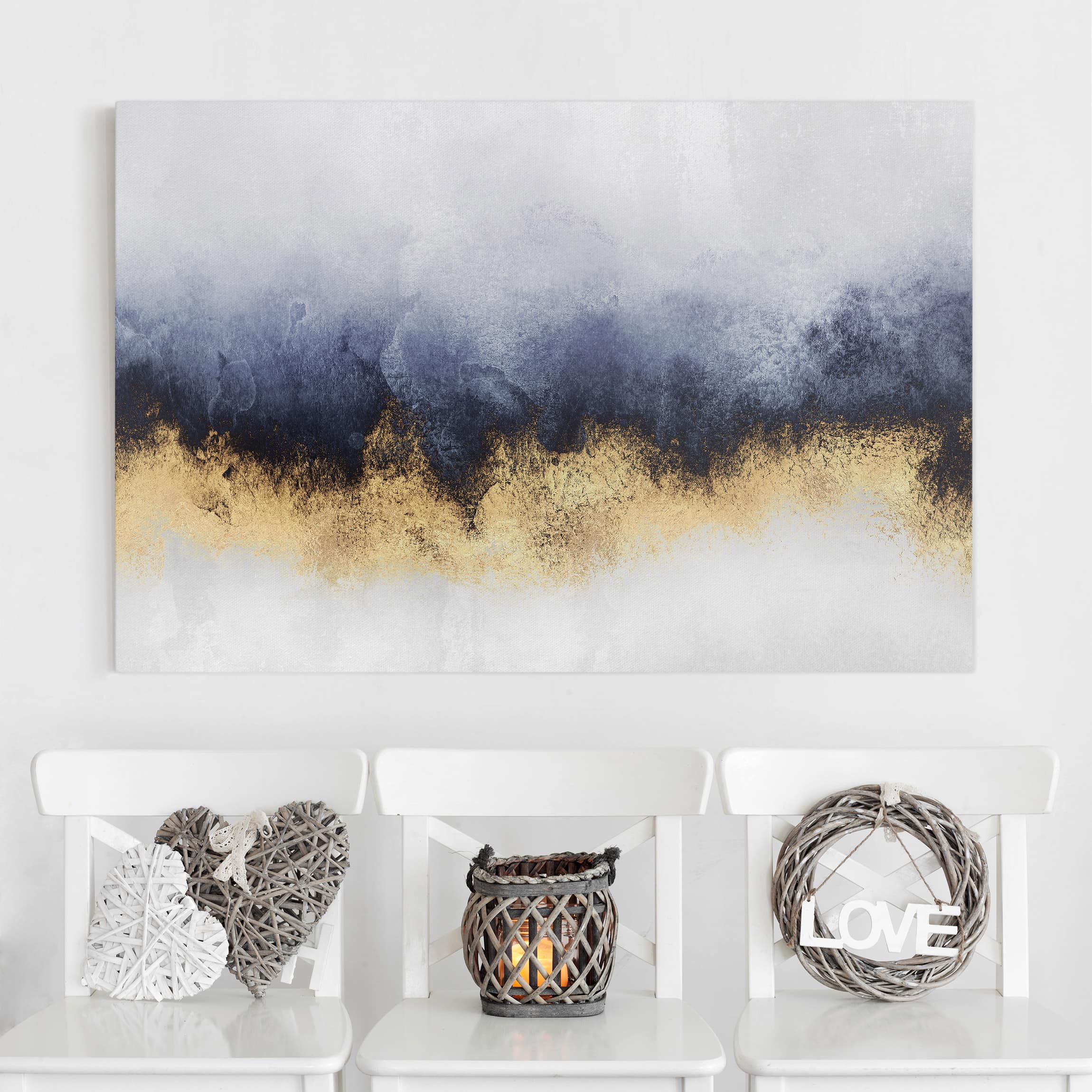 Leinwandbild - Querformat Wolkenhimmel mit Gold