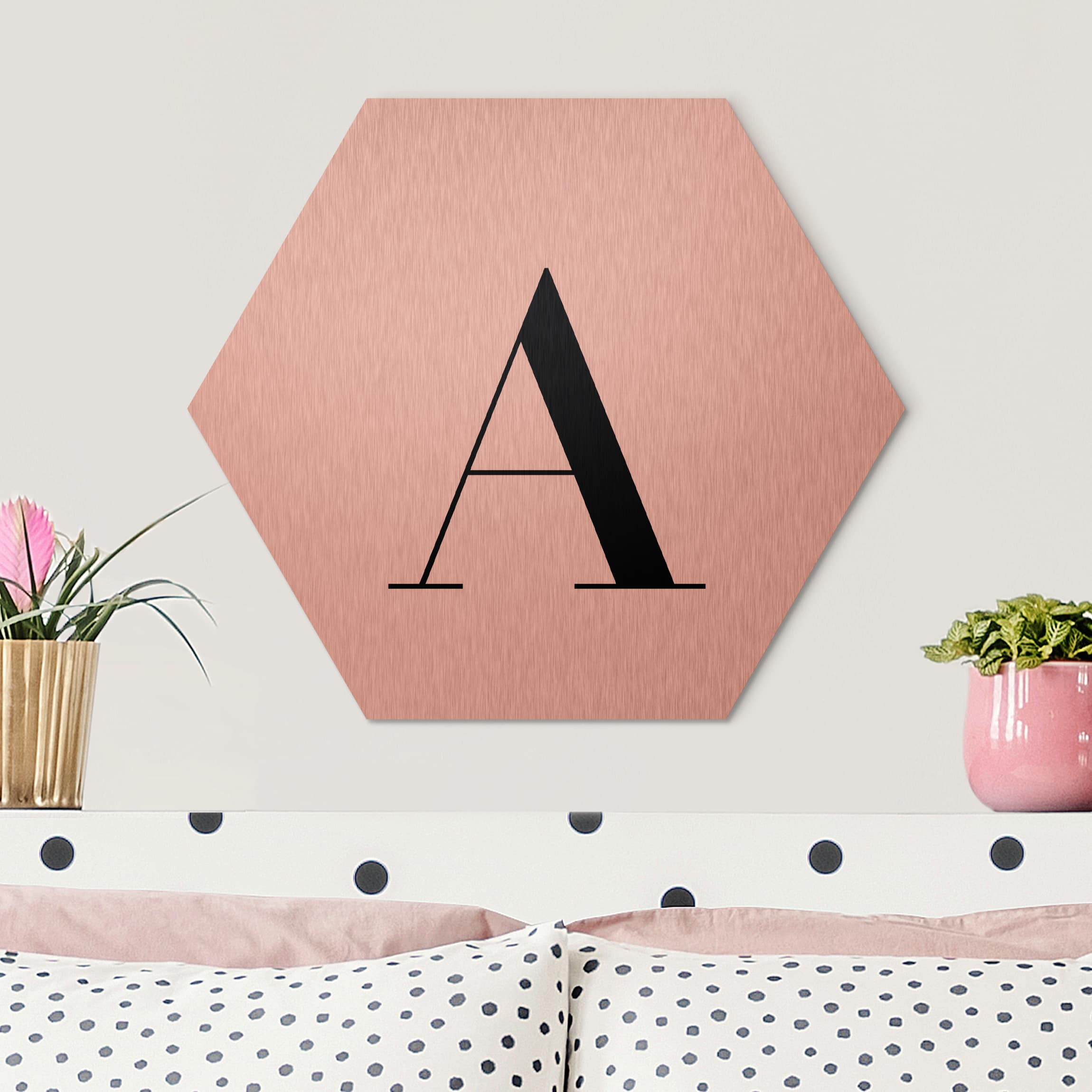 Hexagon-Alu-Dibond Bild Buchstabe Serif Weiß A
