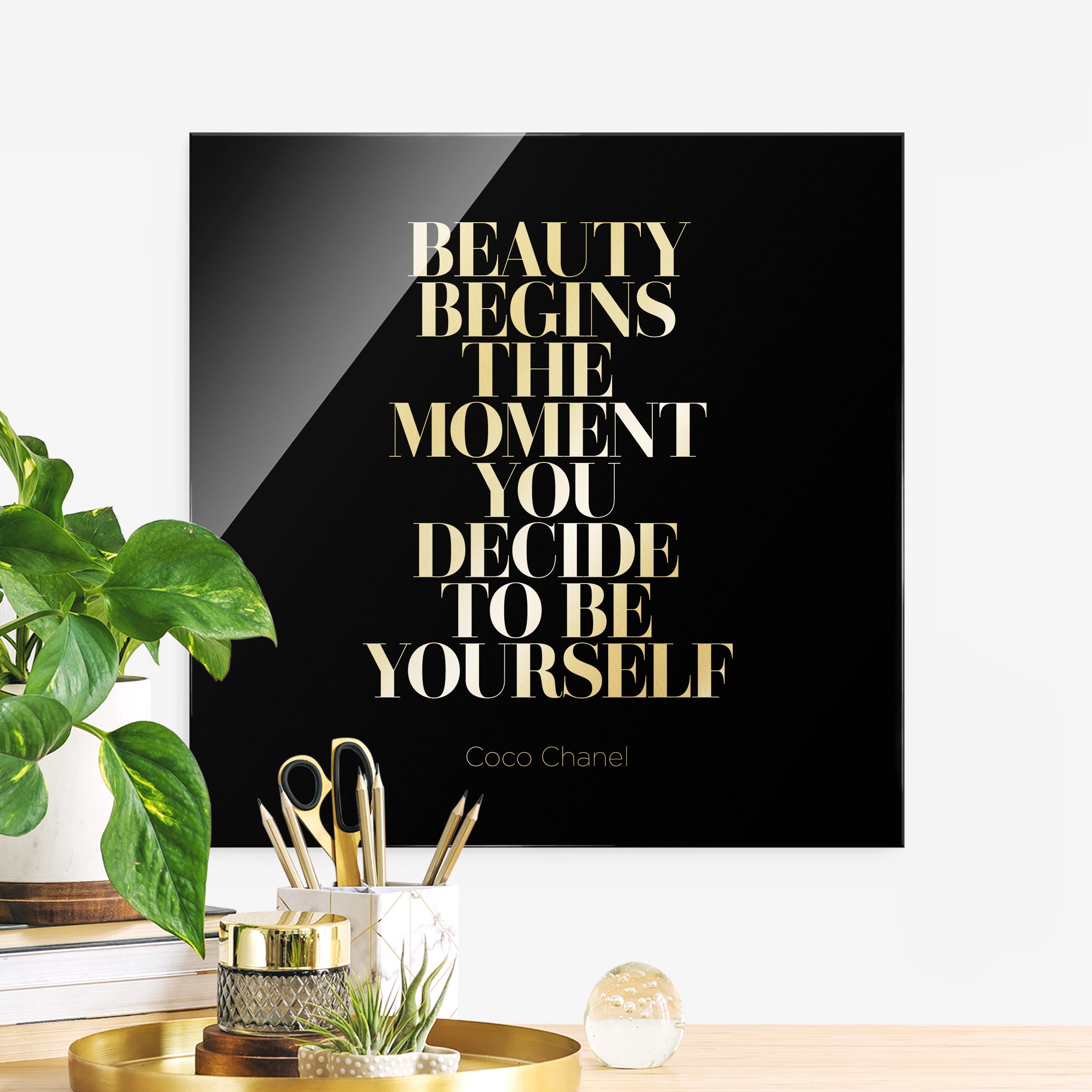 Glasbild Be yourself Coco Chanel Schwarz
