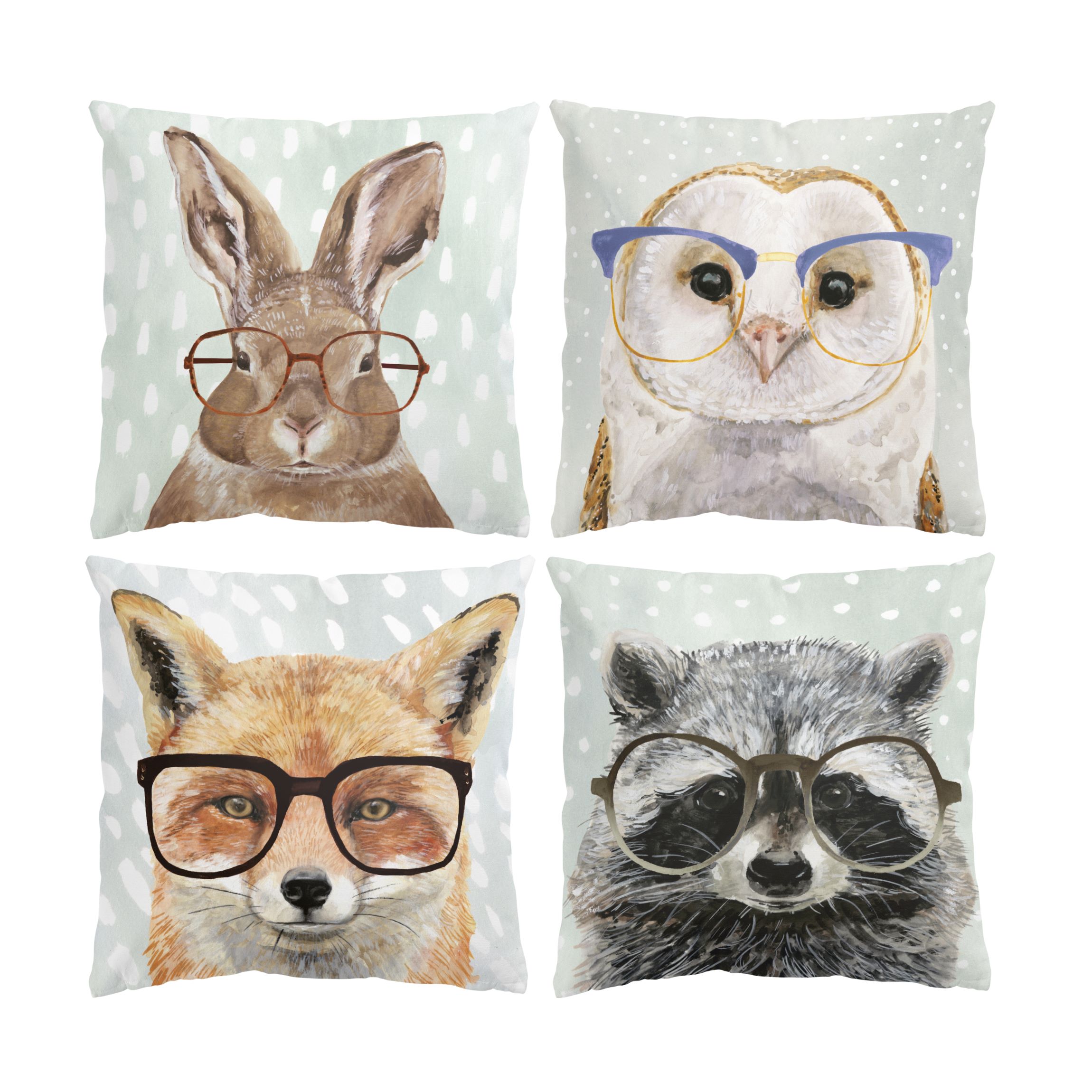 Dekokissen 4er Set Bebrillte Tiere Set II