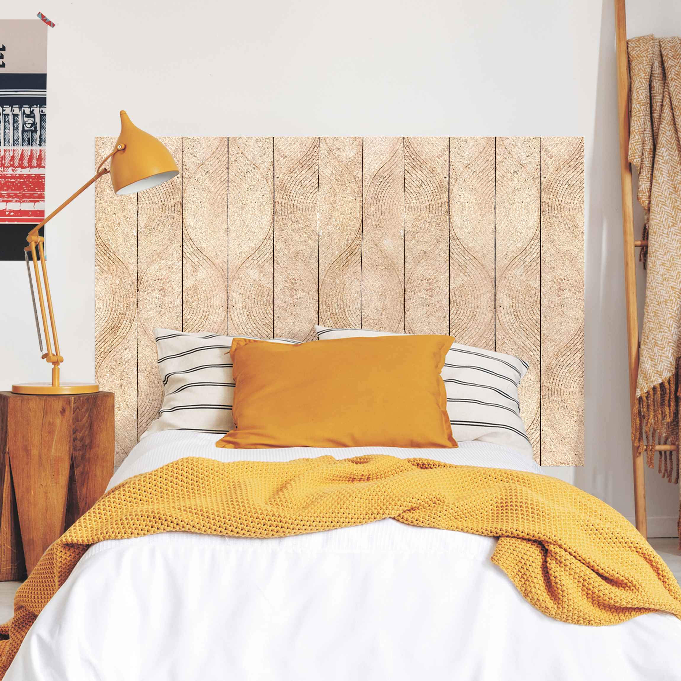 Kopfteil Bett Beige Stein Ornamentik