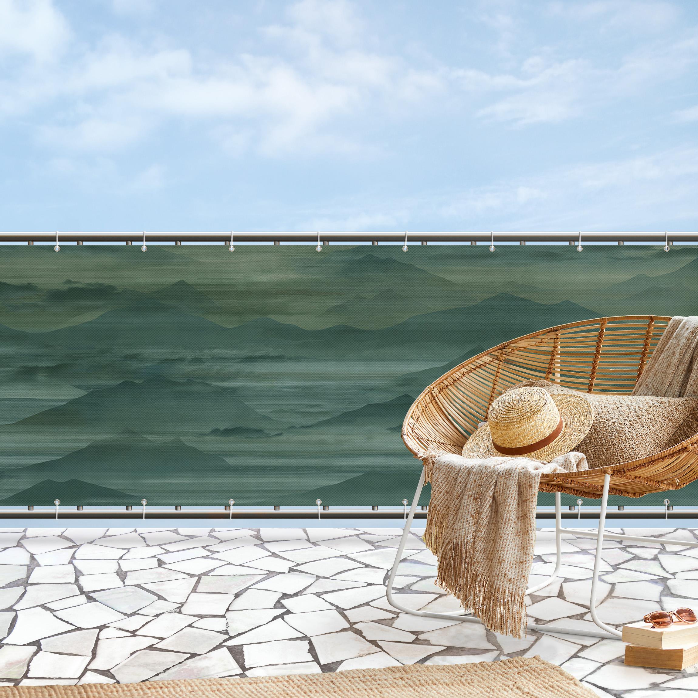 Balkon Sichtschutz Berge im Nebel Grün