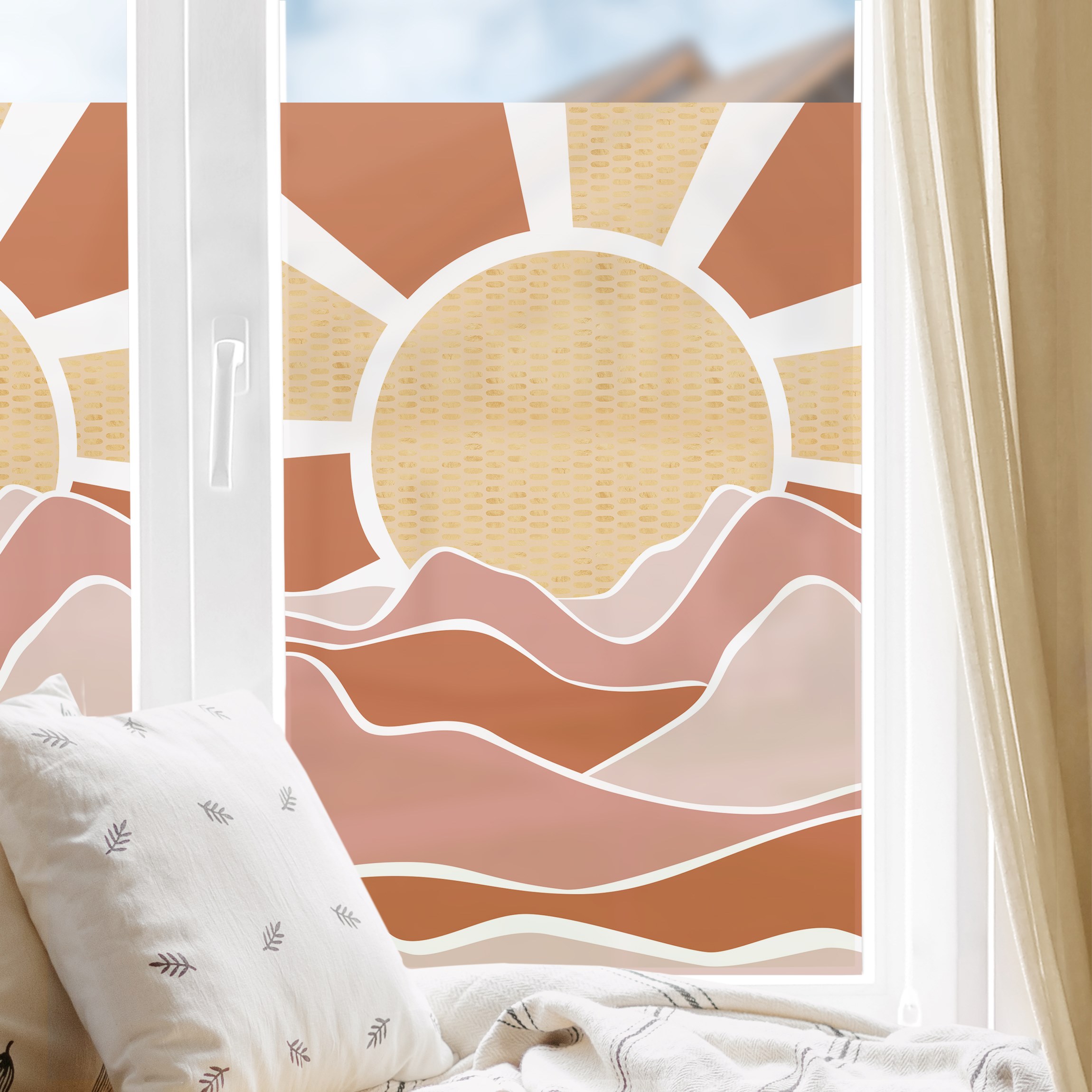Fensterfolie Berglandschaft mit goldenem Sonnenaufgang