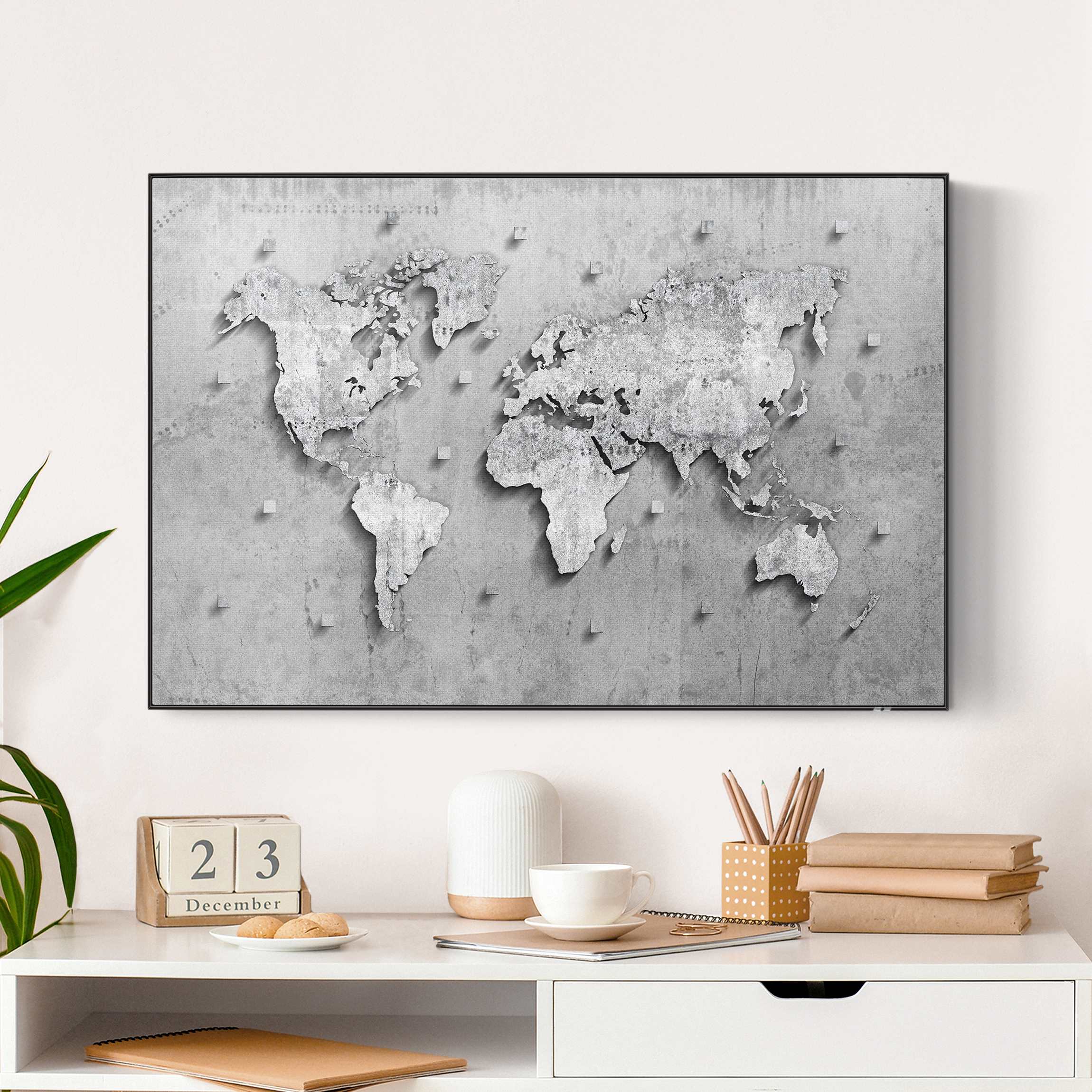 Akustik-Wechselbild Beton Weltkarte