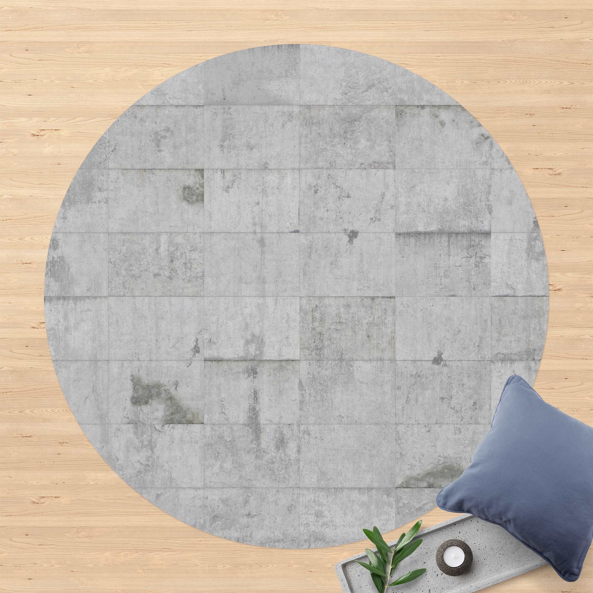 Runder Vinyl-Teppich Beton Ziegeloptik grau