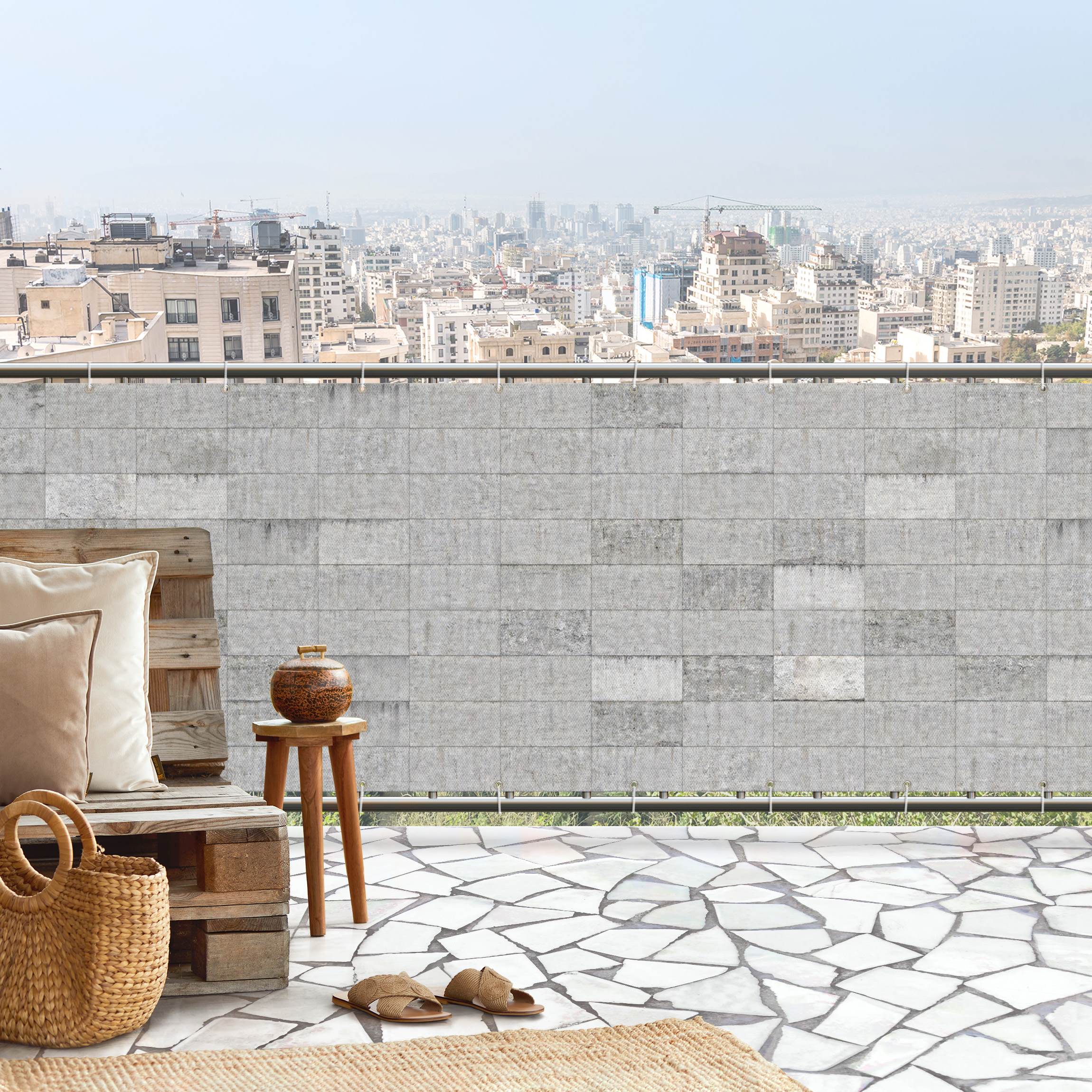 Balkon Sichtschutz Beton Ziegeloptik grau