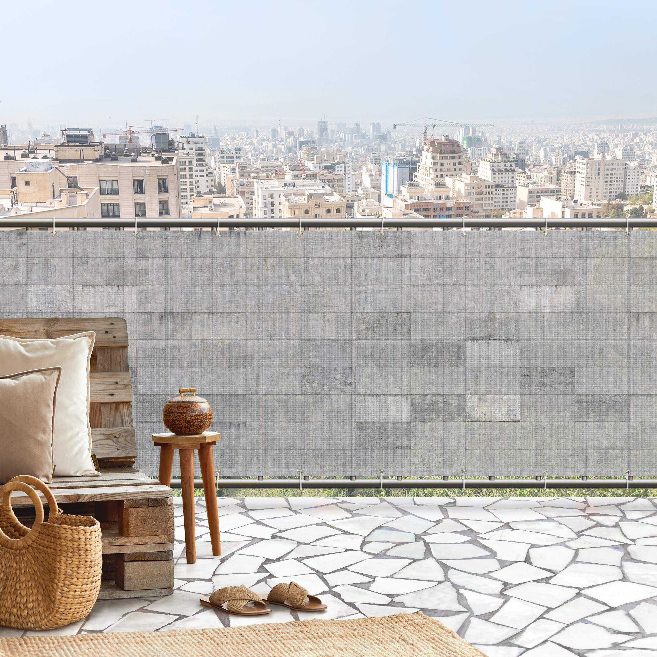 Balkon Sichtschutz Beton Ziegeloptik grau