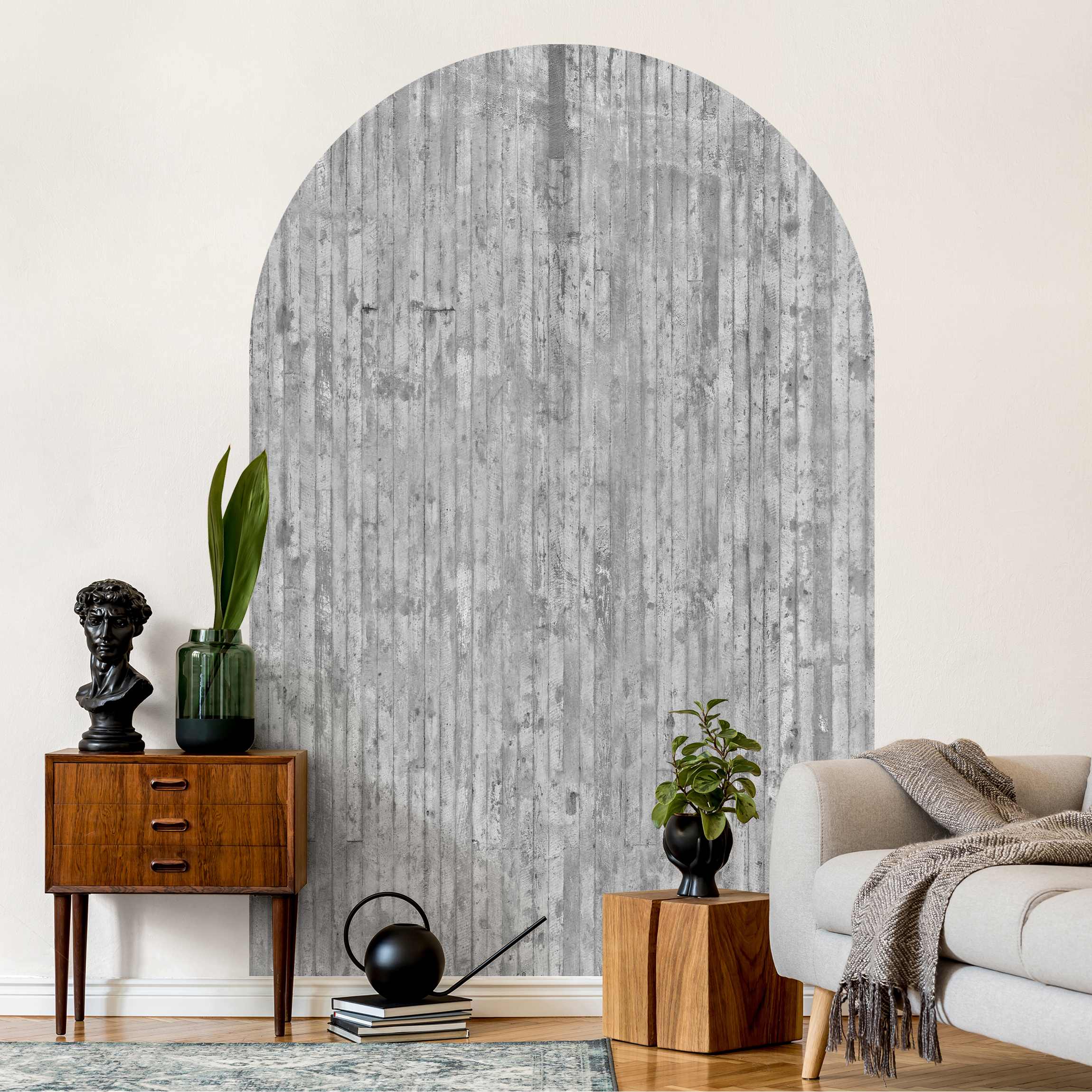 Rundbogen Tapete Betonoptik Tapete mit Streifen