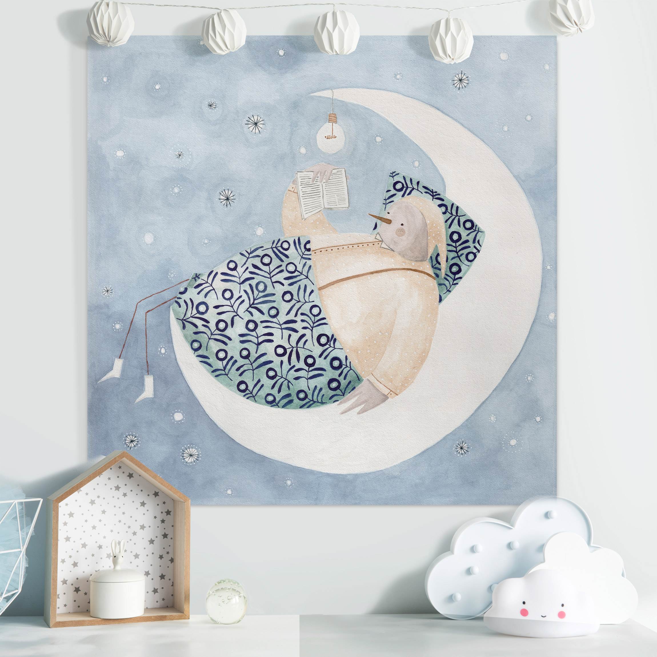 Leinwandbild Bett im Mond