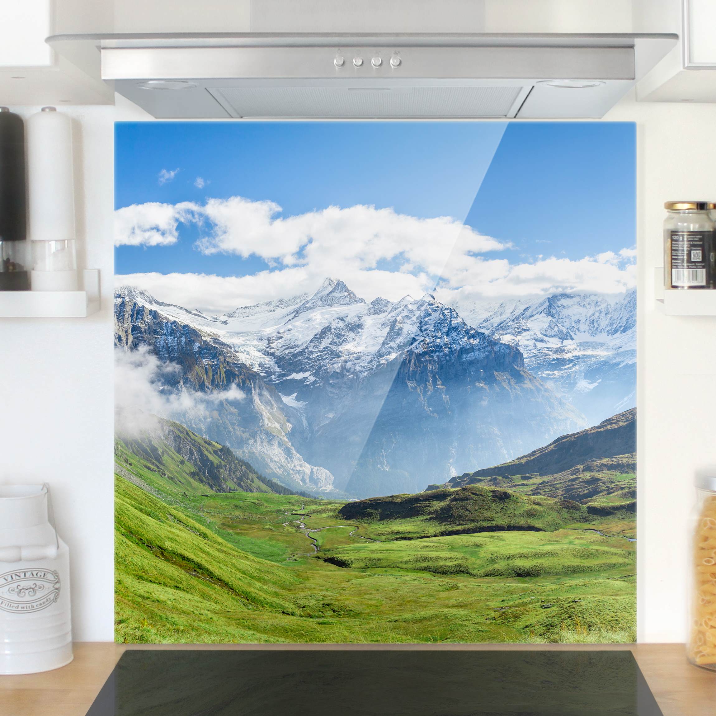 Glas Spritzschutz Schweizer Alpenpanorama