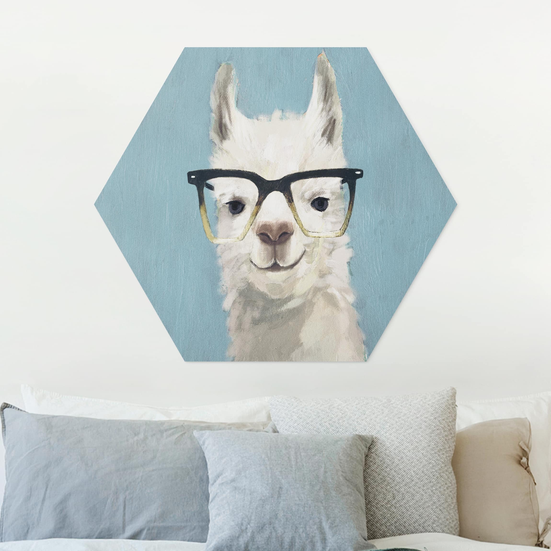 Hexagon-Forexbild Lama mit Brille IV