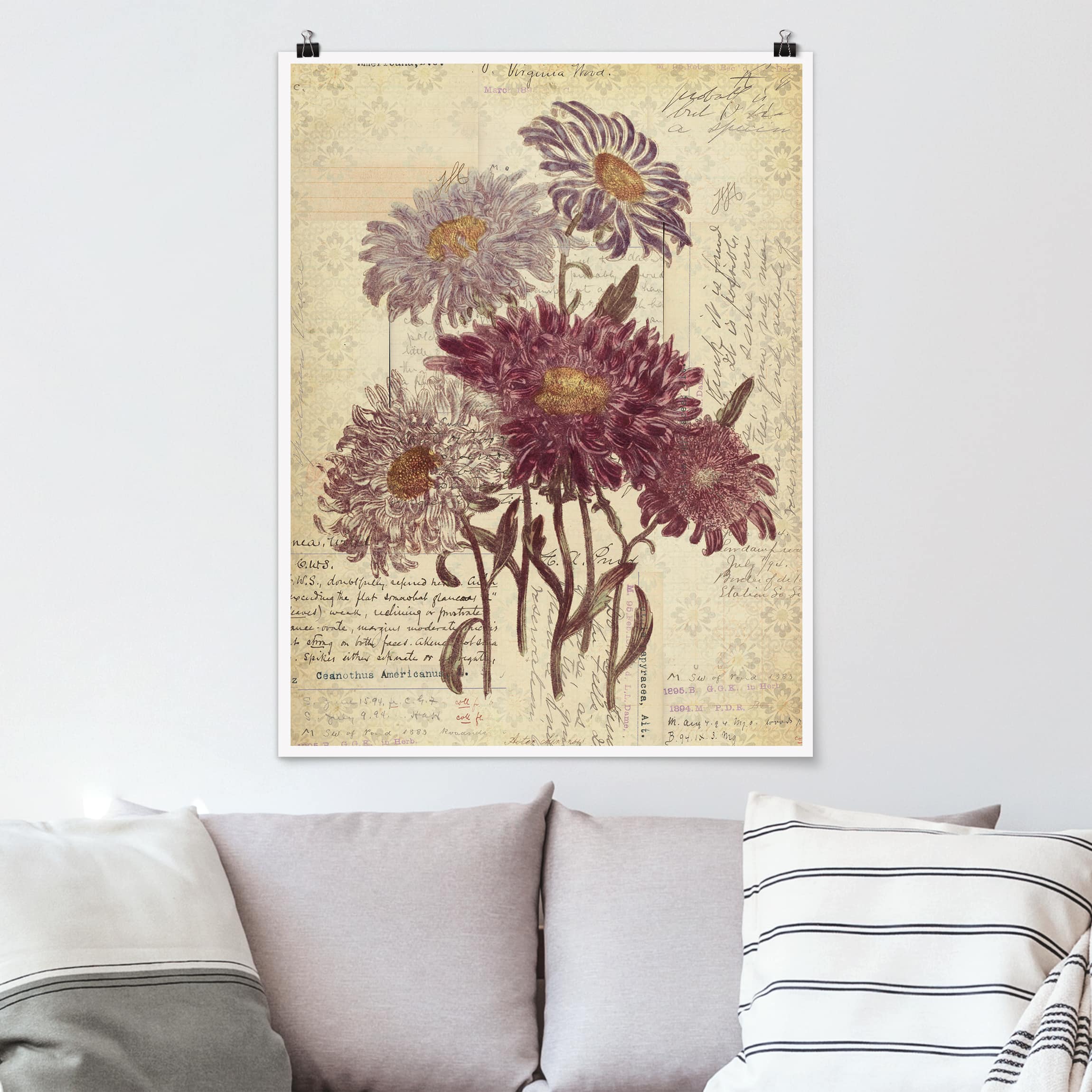 Poster - Hochformat Vintage Blumen mit Handschrift