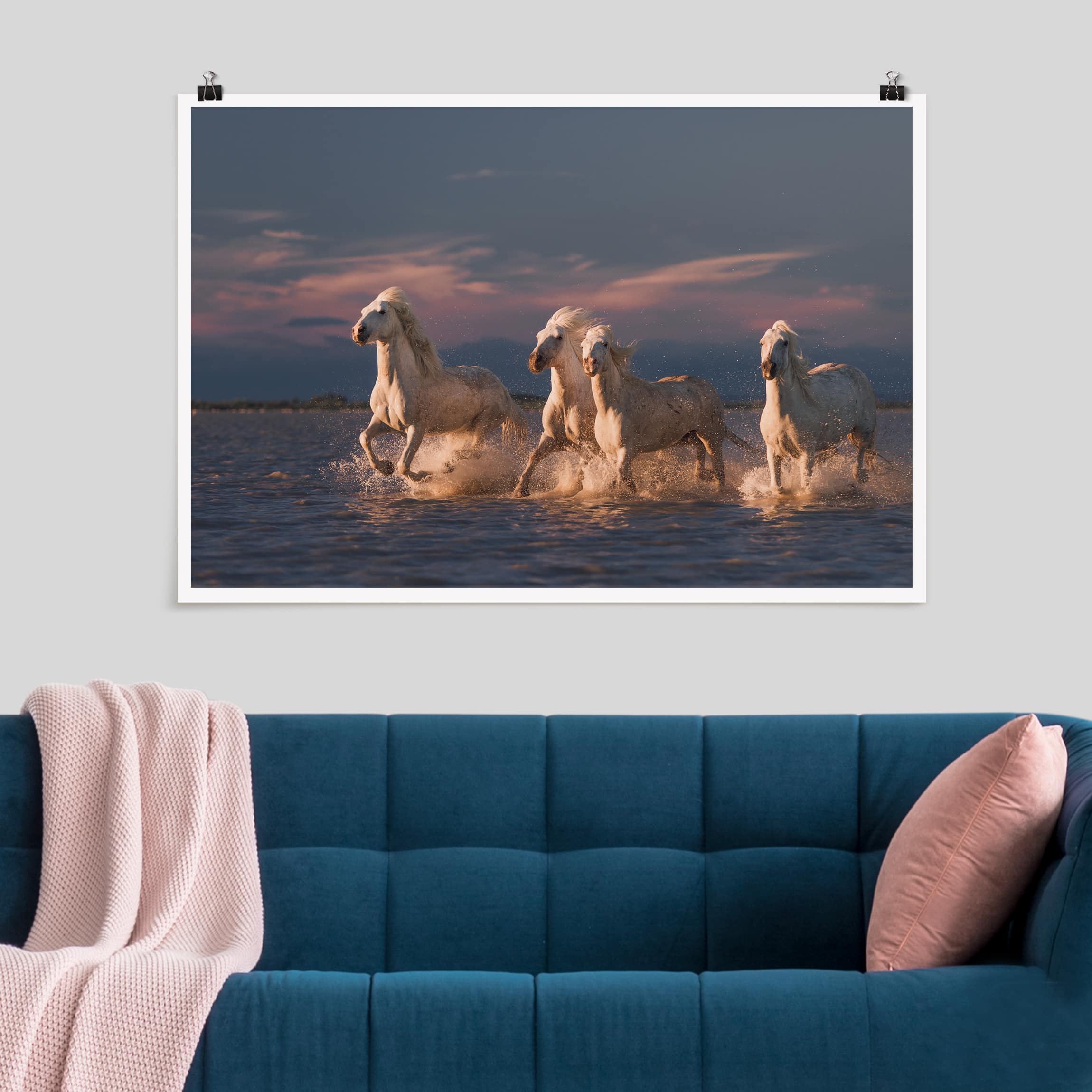 Poster - Querformat Wilde Pferde in Kamargue