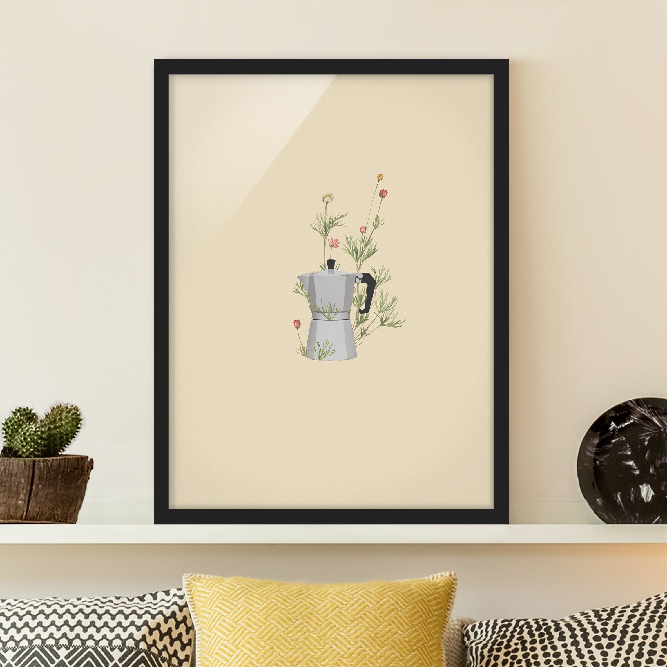 Bild mit Rahmen Bialetti mit Blumen