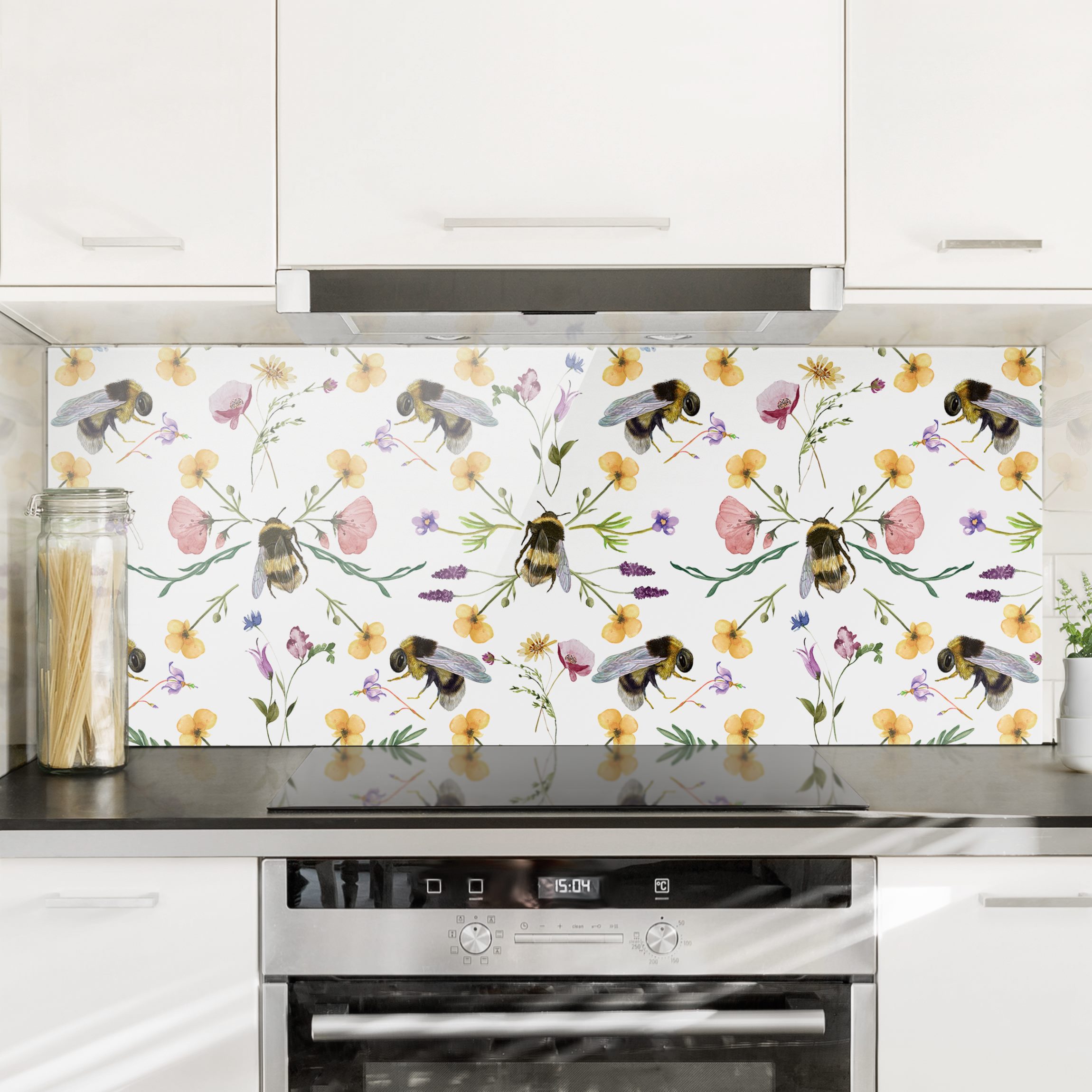 Spritzschutz Bienen mit Blumen