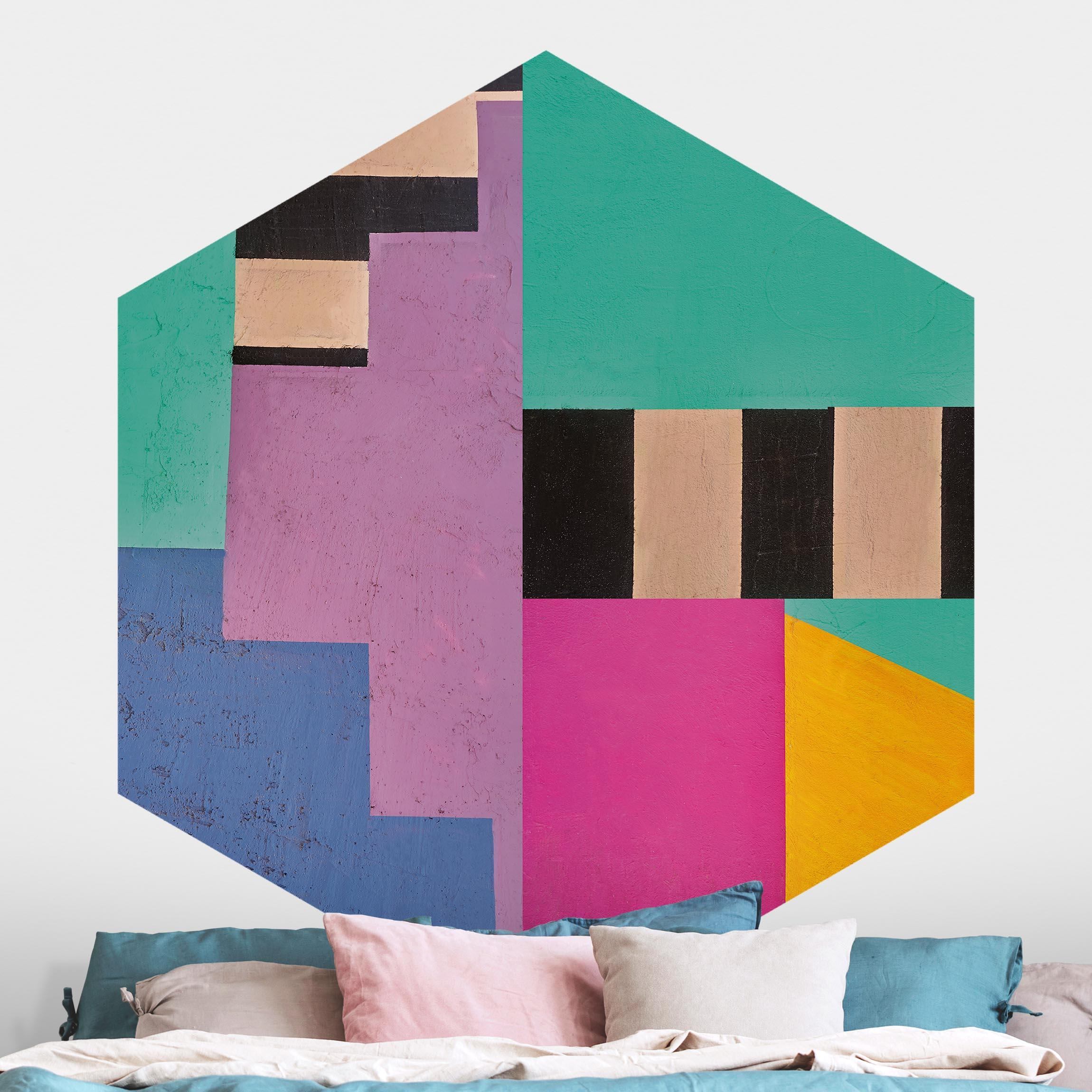 Hexagon Mustertapete Big Bold Color Block Concrete