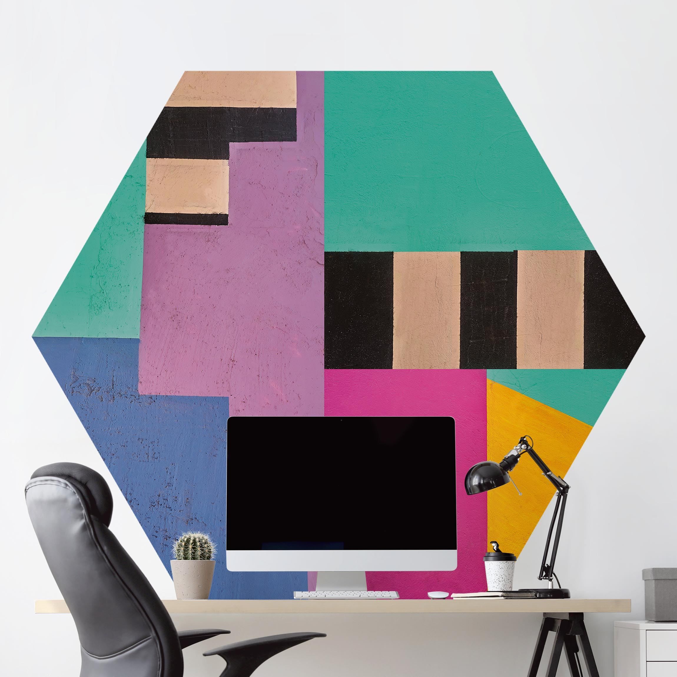 Hexagon Mustertapete selbstklebend Big Bold Color Block Concrete