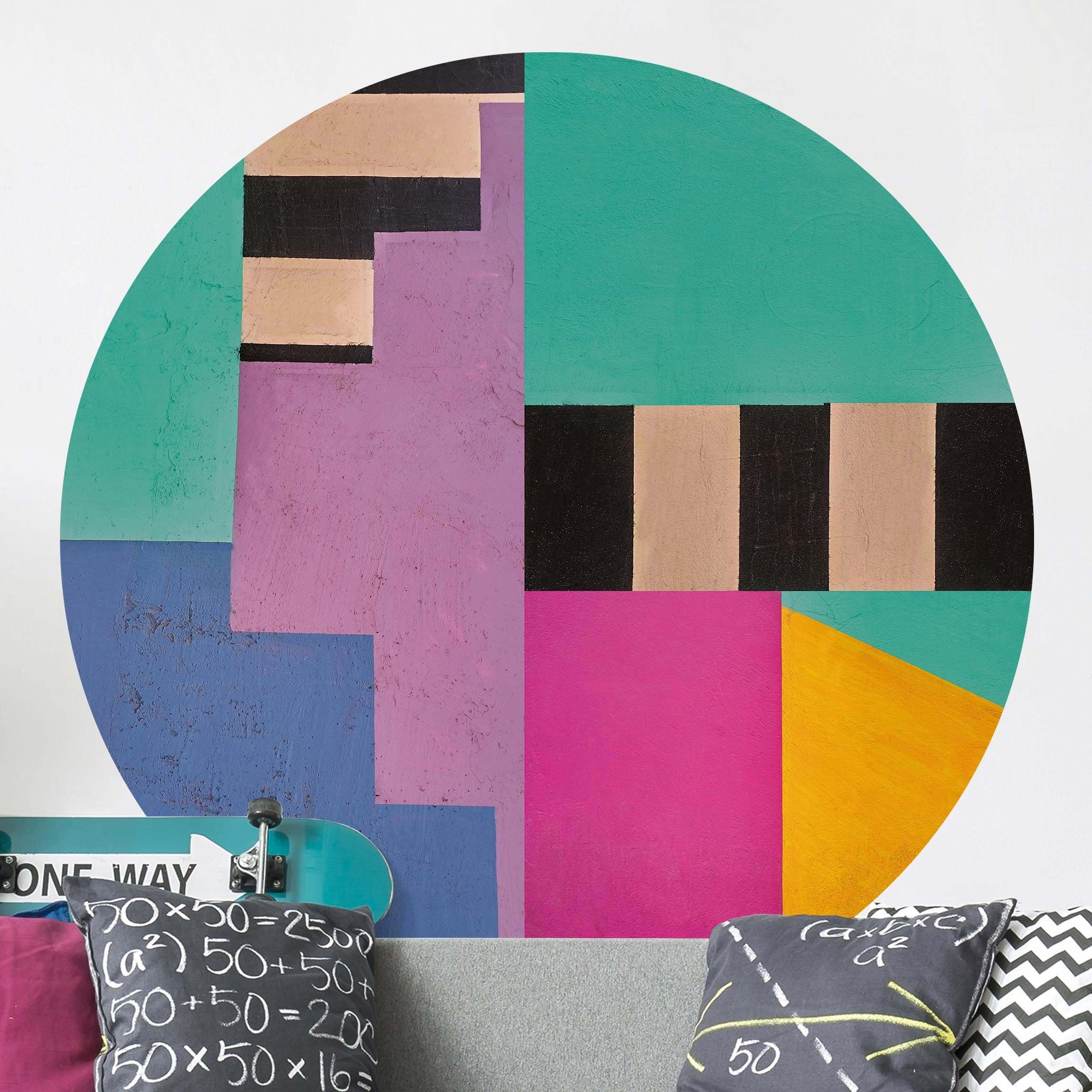 Runde Tapete selbstklebend Big Bold Color Block Concrete