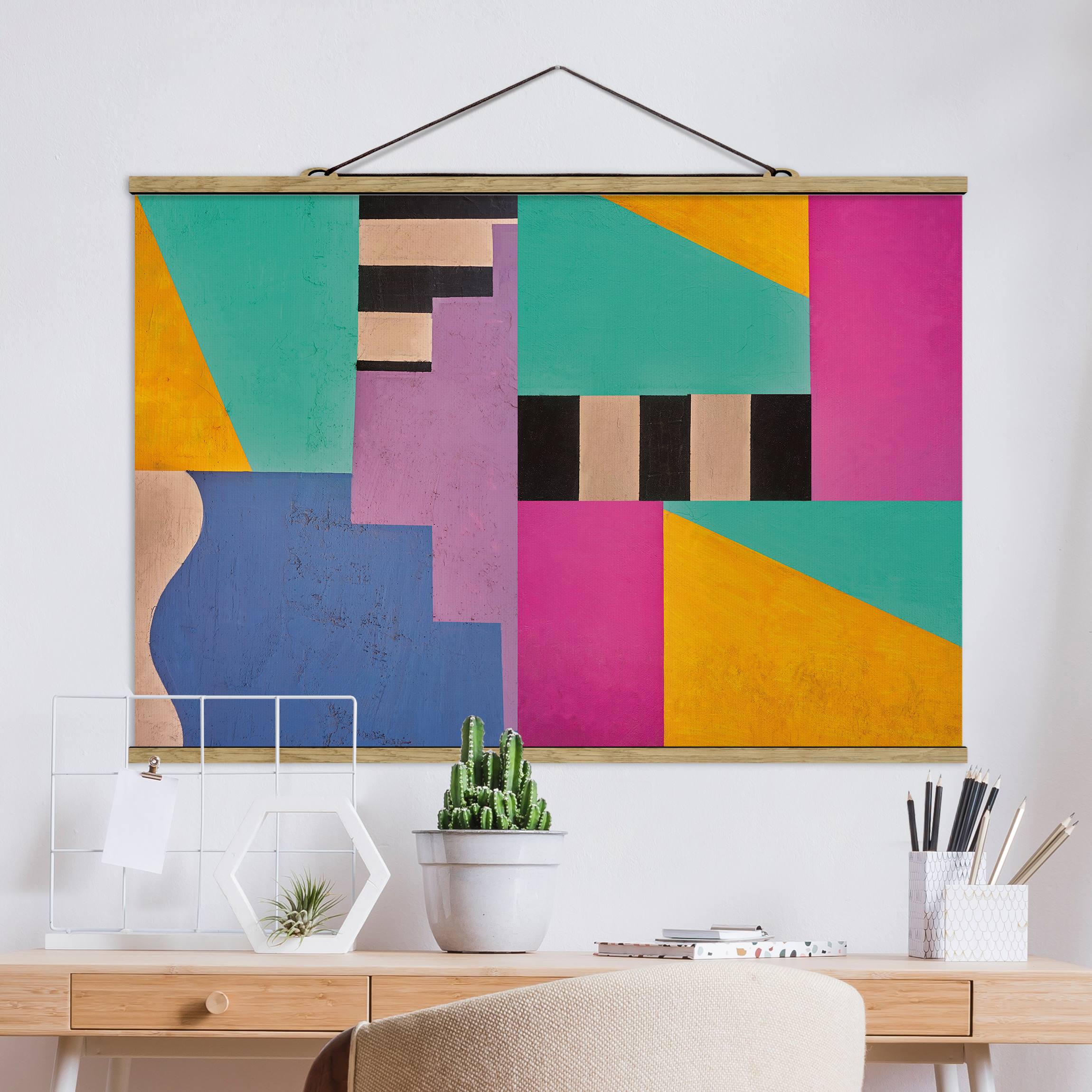 Stoffbild mit Posterleisten Big Bold Color Block Concrete