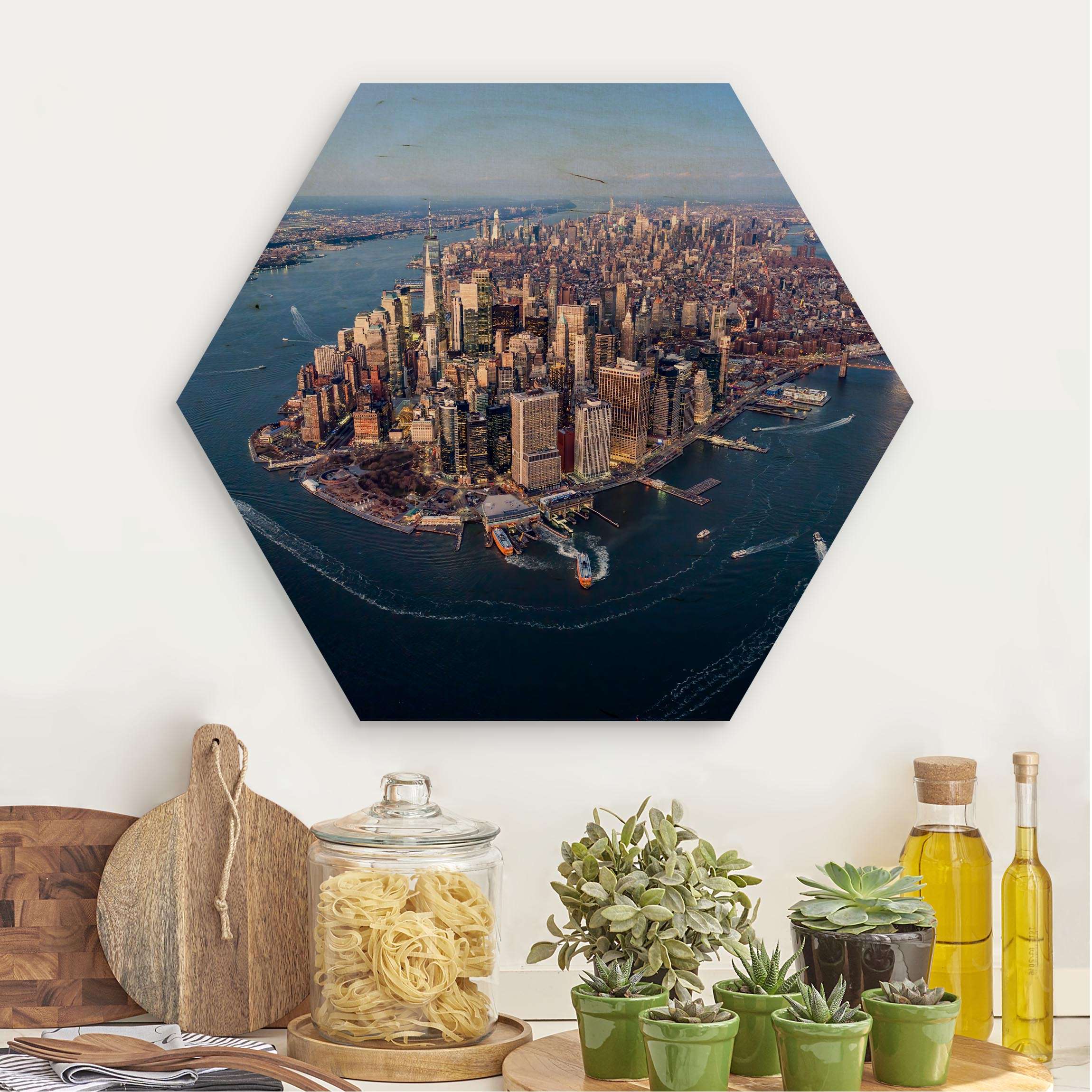 Hexagon-Holzbild Big City Life