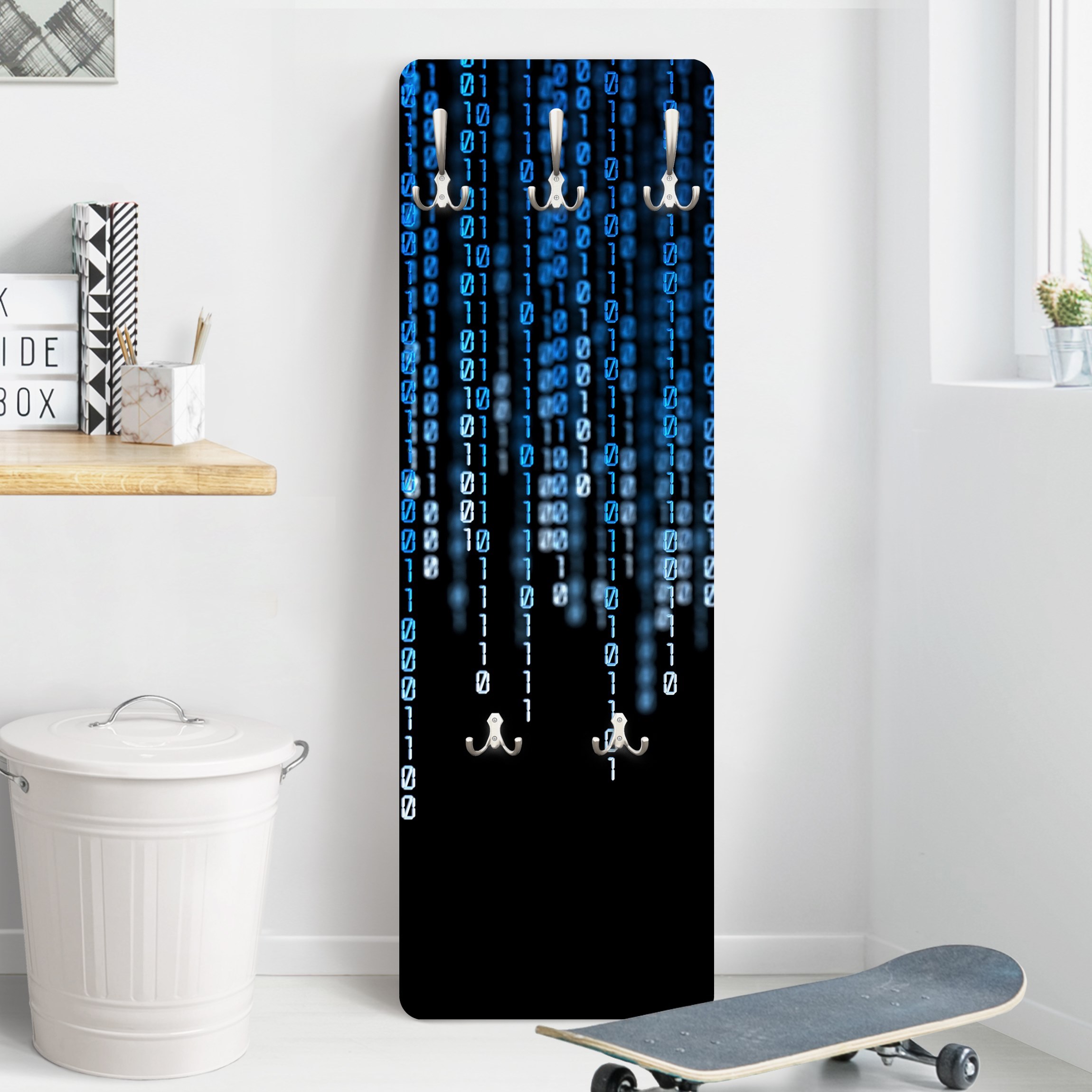 Wandgarderobe Holzpaneel Binärischer Code