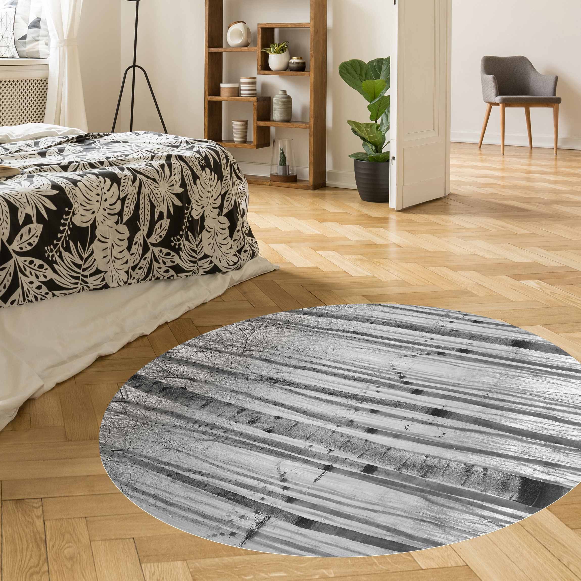 Runder Vinyl-Teppich Birken im November