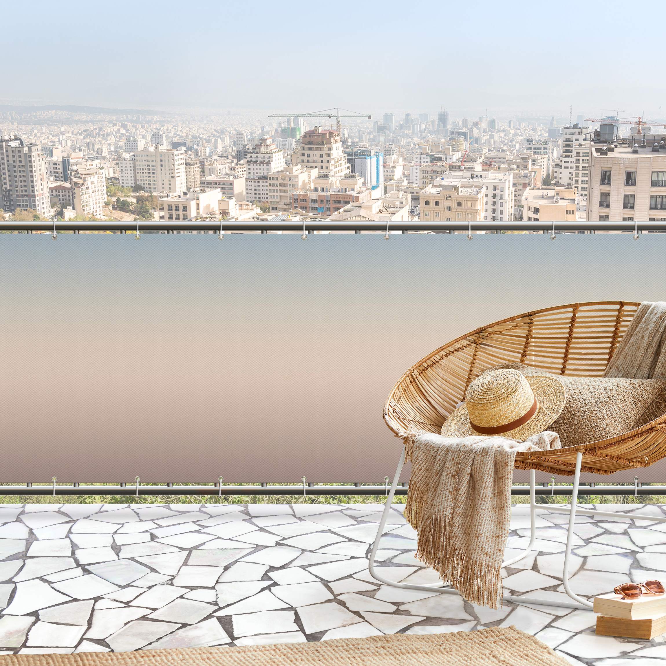 Balkon Sichtschutz Blau-Beige Farbverlauf