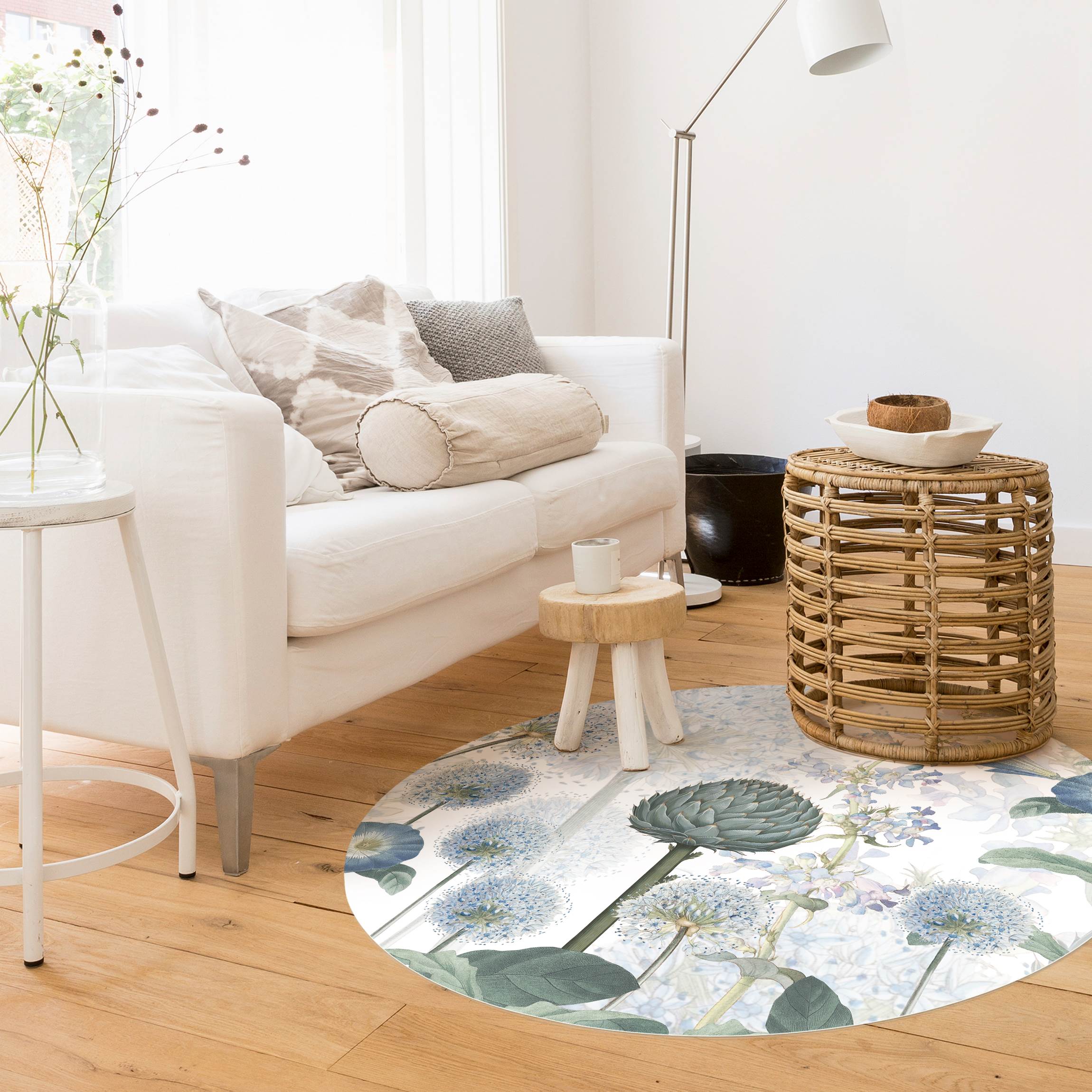 Runder Vinyl-Teppich Blaue Alliumdolden im Wind