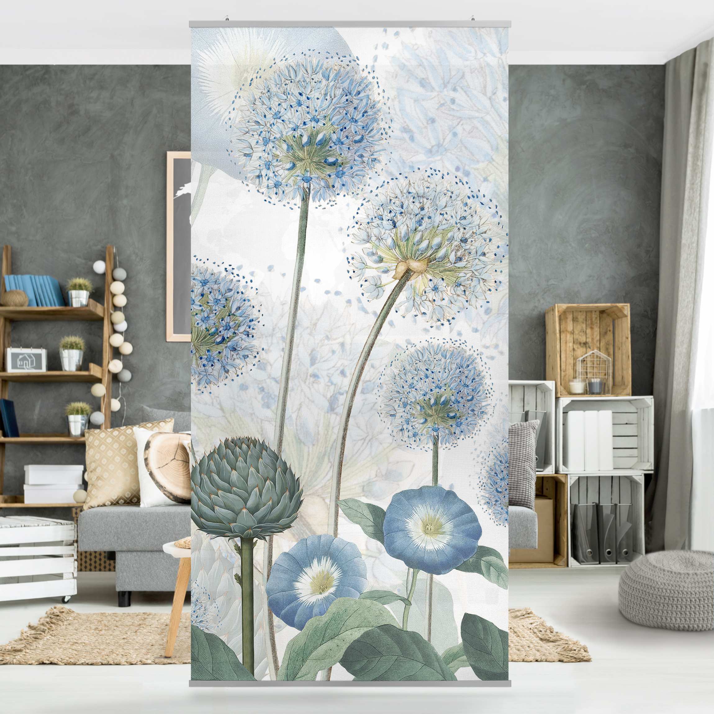 Raumteiler Blaue Alliumdolden im Wind