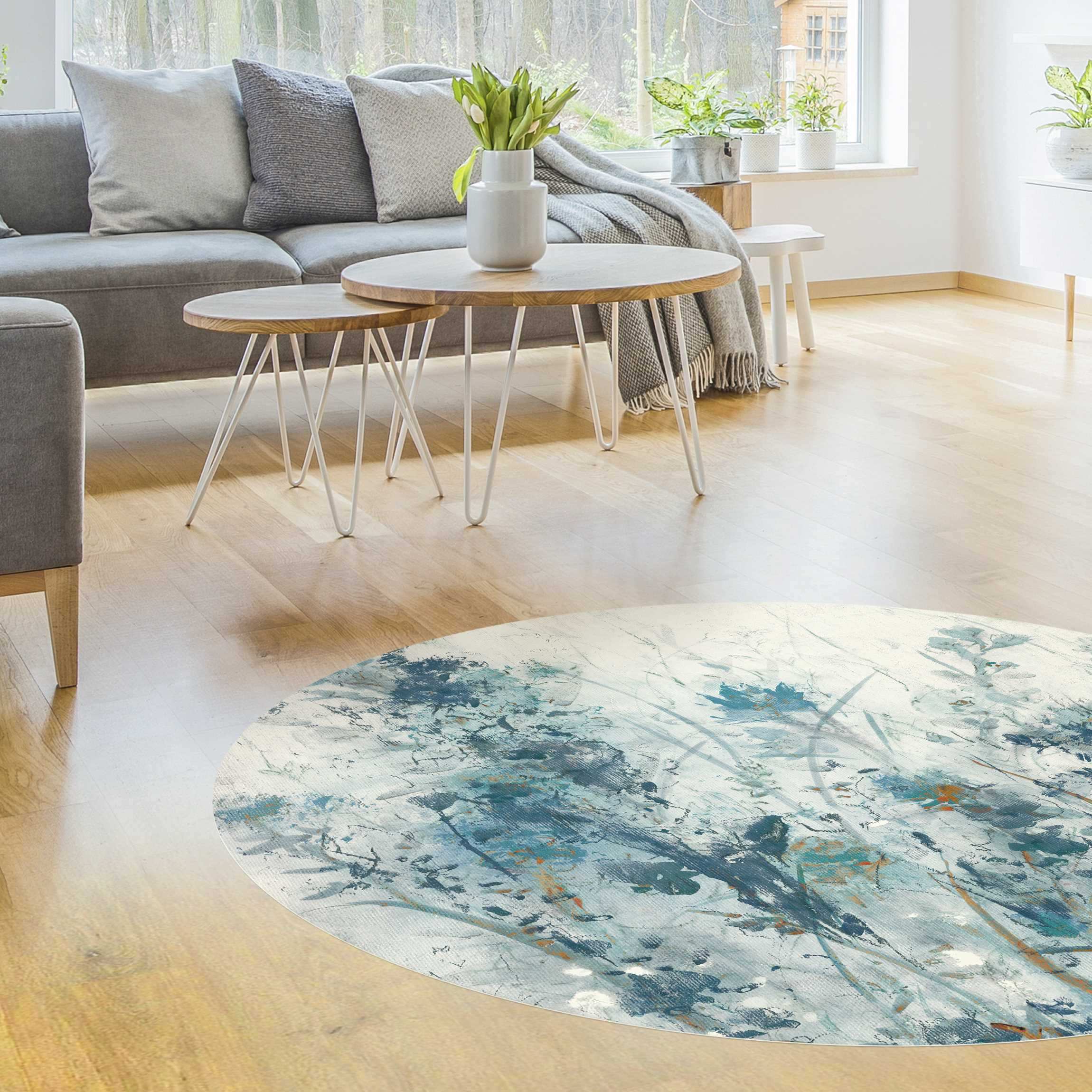 Runder Vinyl-Teppich Blaue Frühlingswiese I