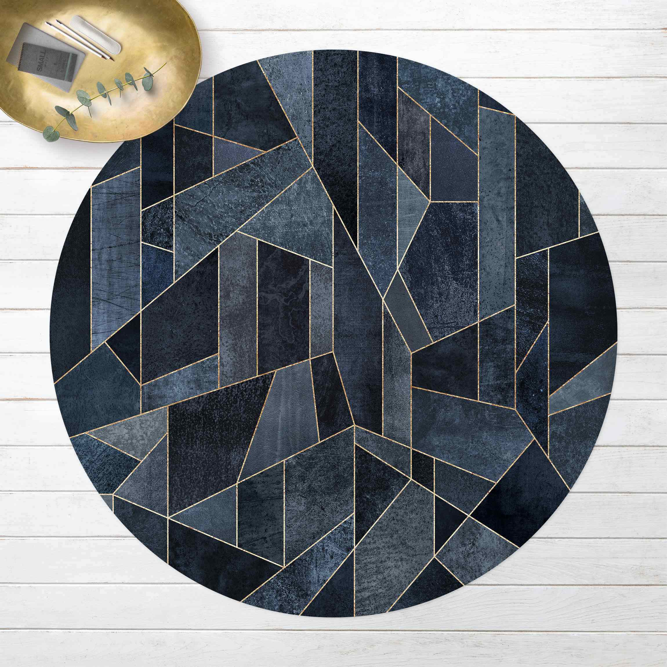 Runder Vinyl-Teppich Blaue Geometrie Aquarell