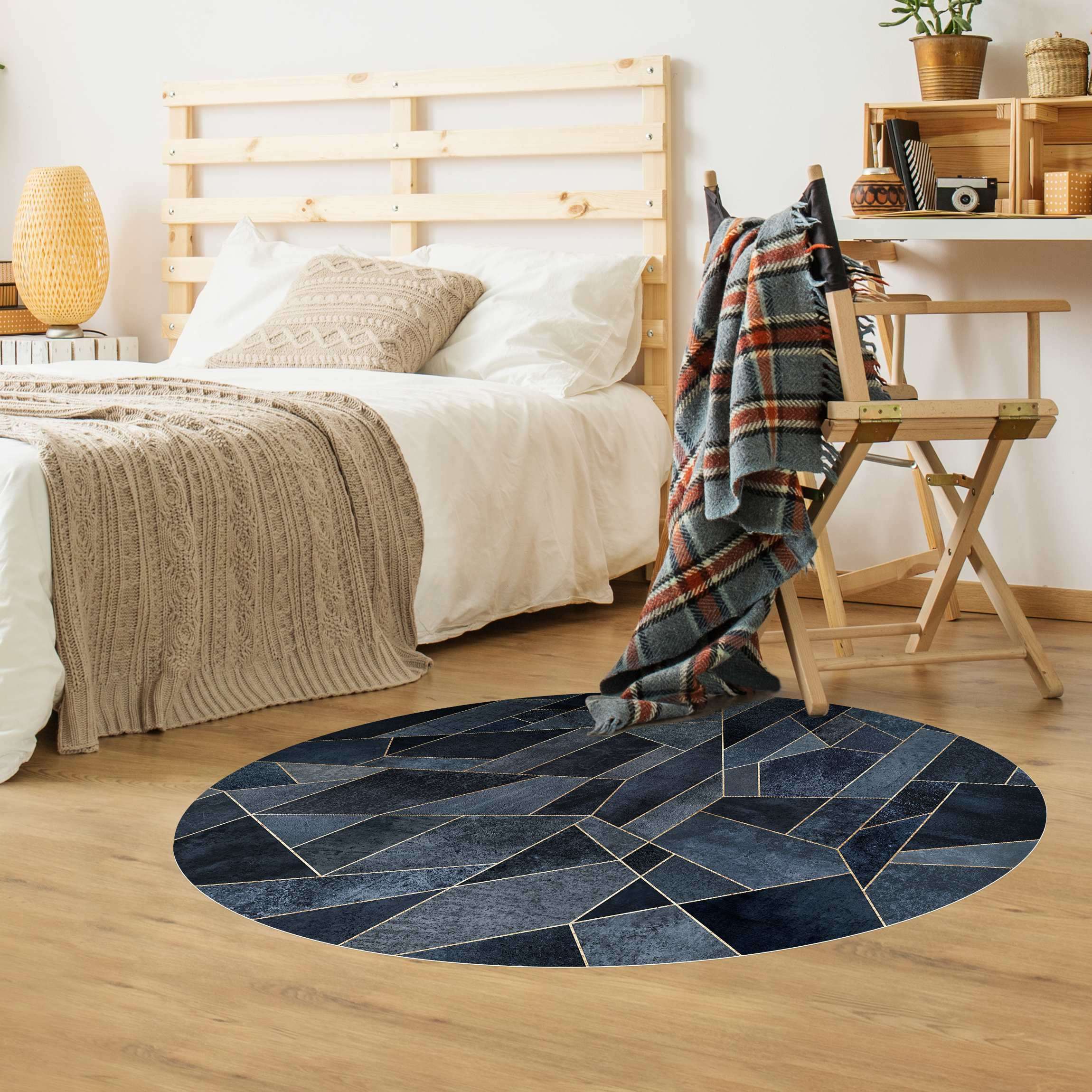 Runder Vinyl-Teppich Blaue Geometrie Aquarell