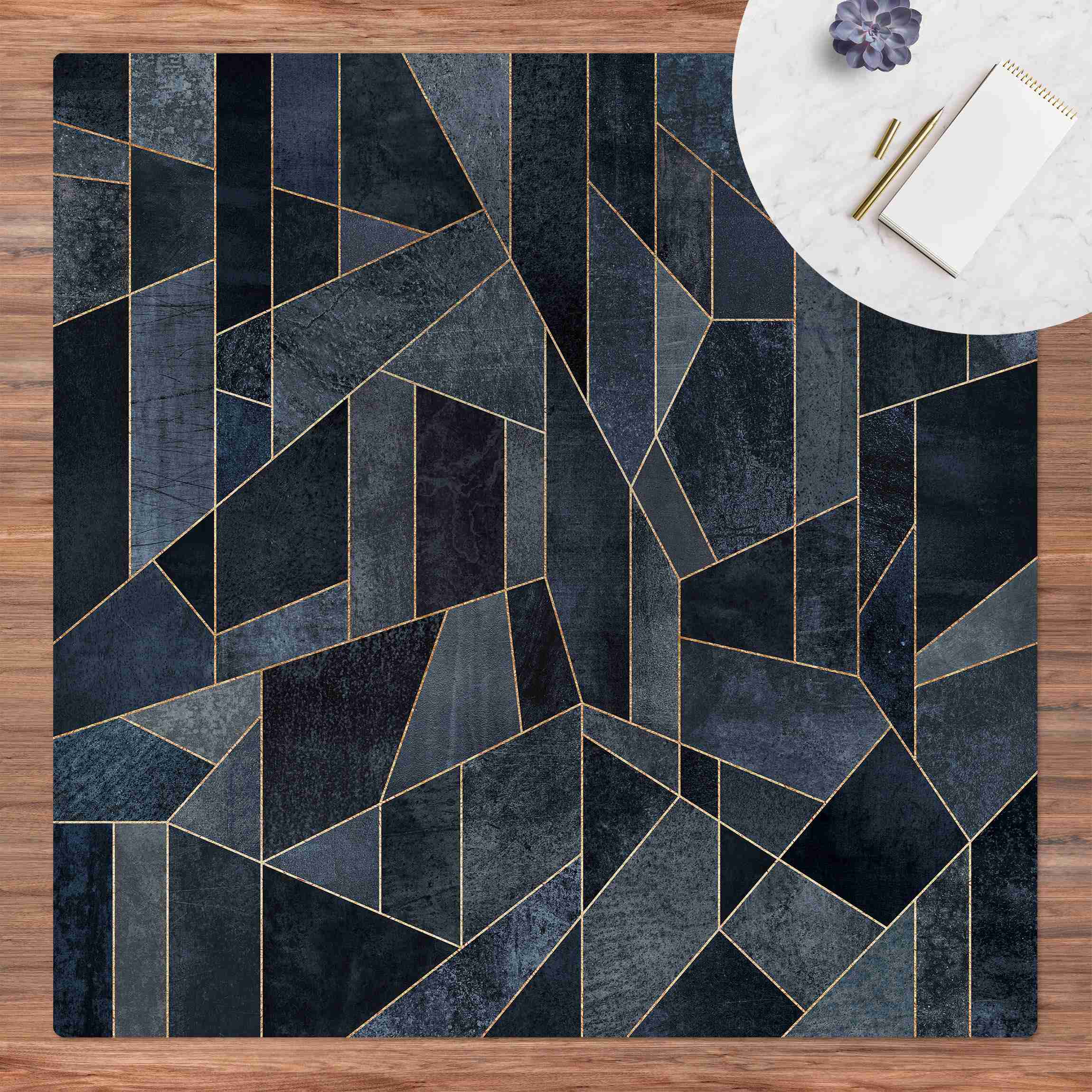 Kork-Teppich Blaue Geometrie Aquarell