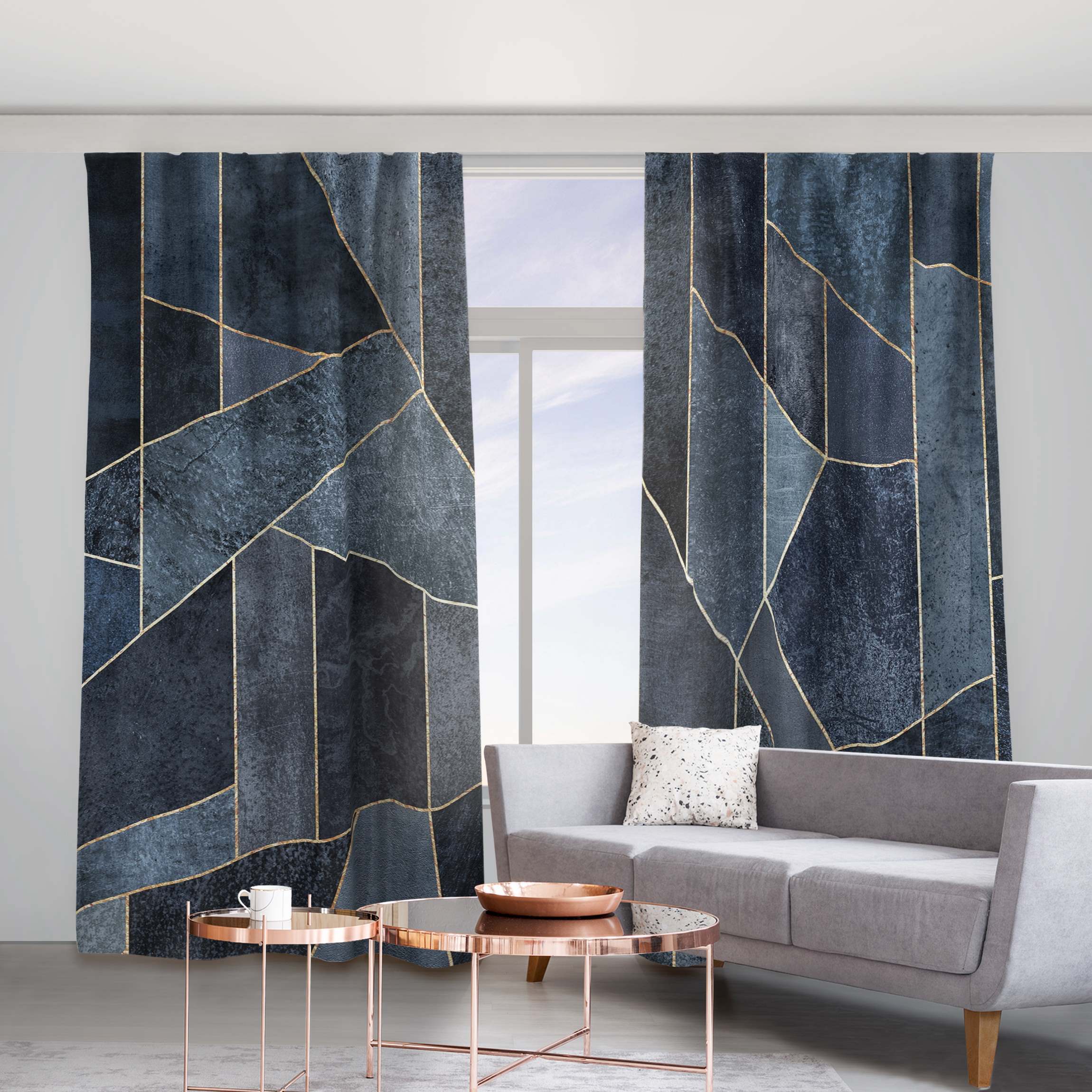 Vorhang Blaue Geometrie Aquarell