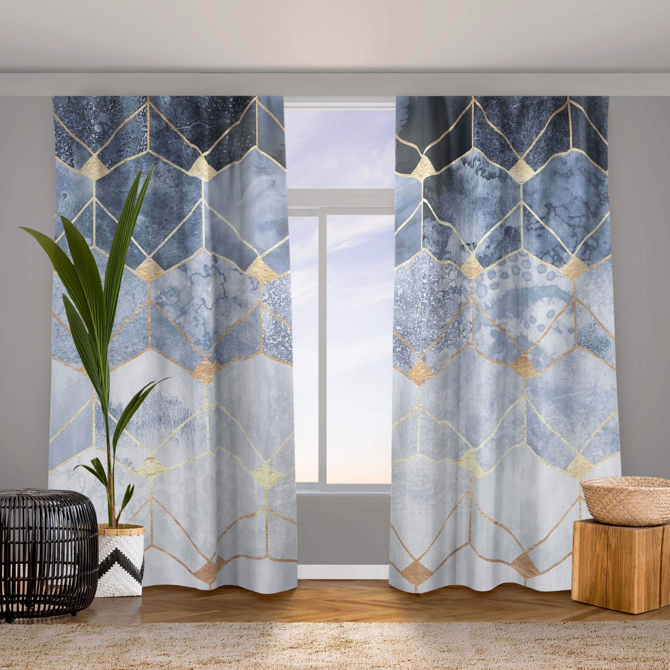 Vorhang Blaue Geometrie goldenes Art Deco