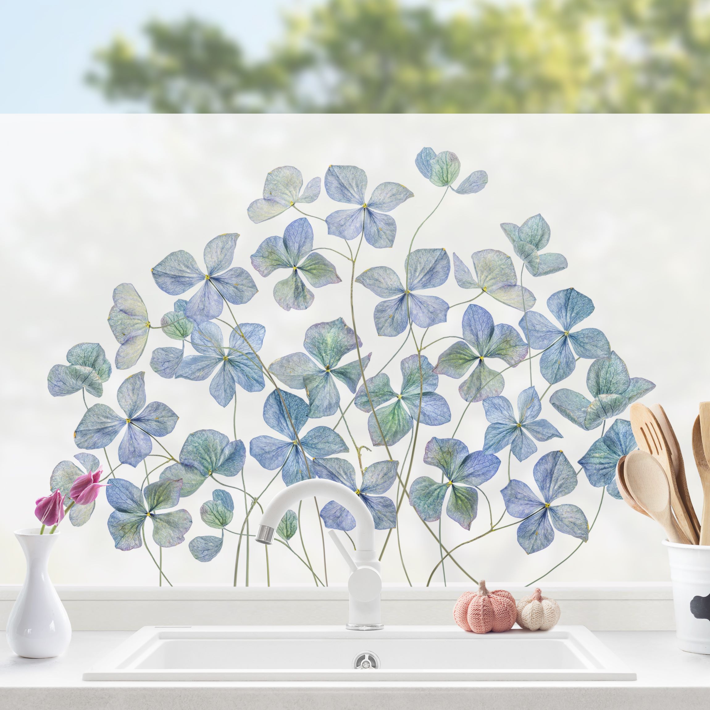 Fensterfolie Blaue Hortensienblüten