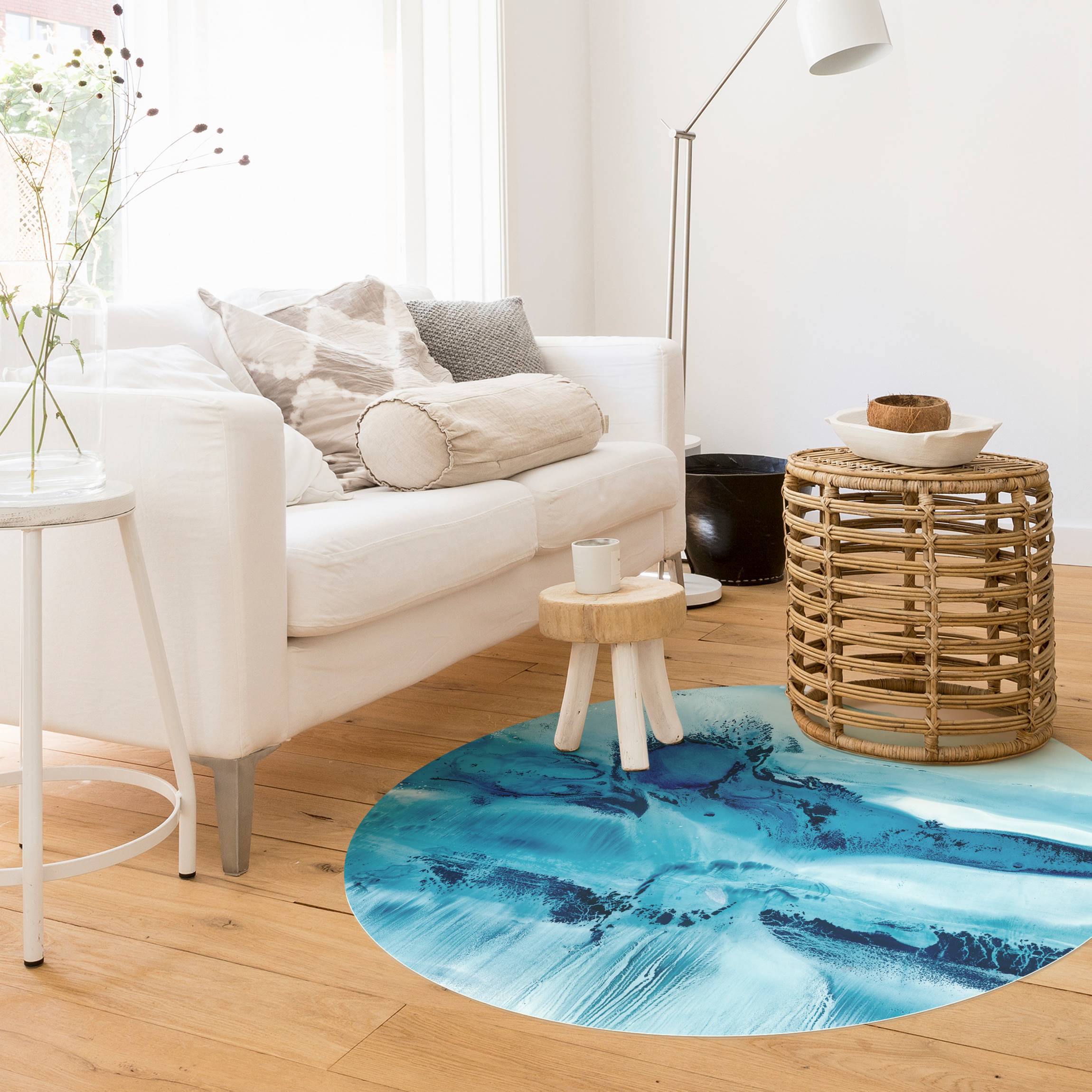 Runder Vinyl-Teppich Blaue Strömung II