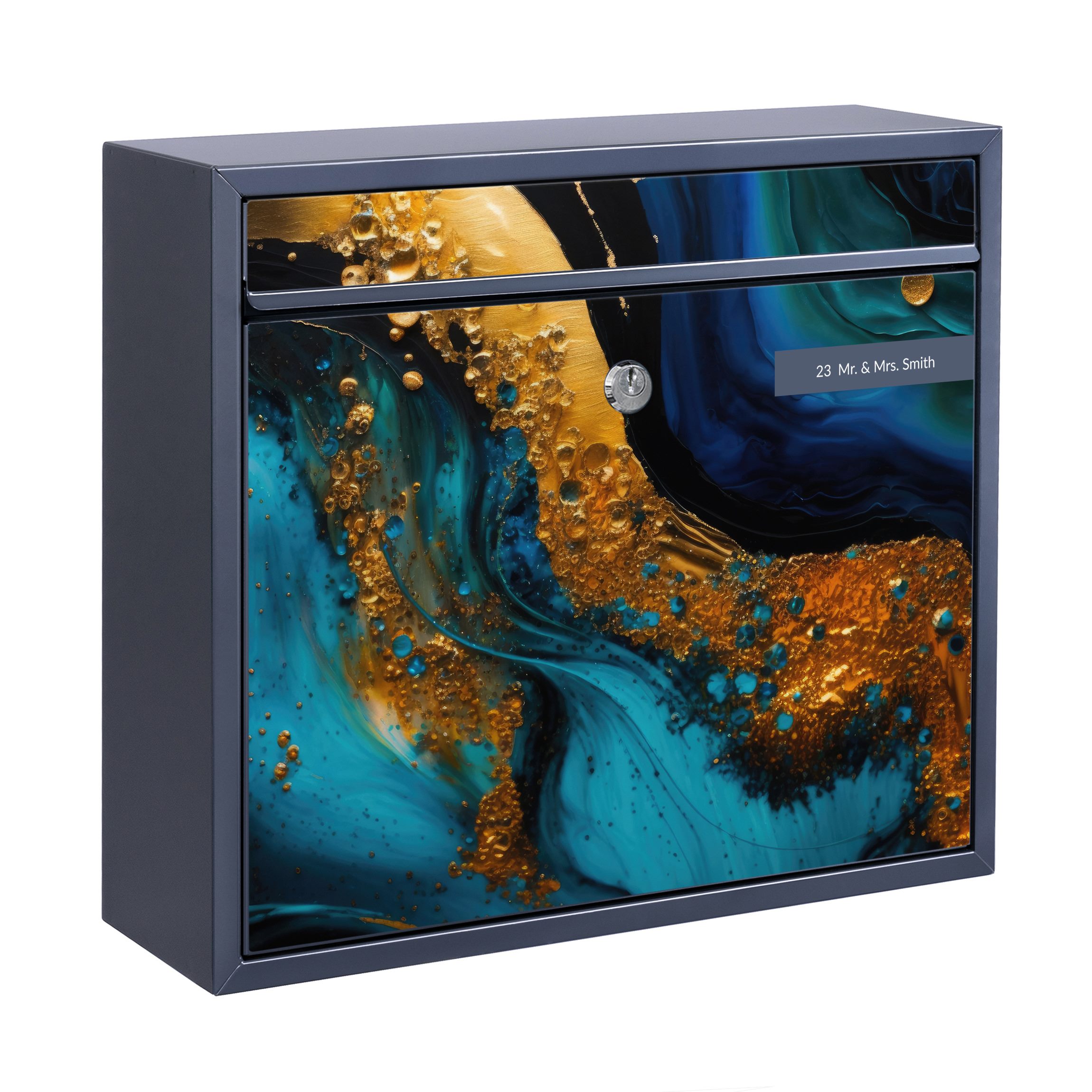 Briefkasten mit eigenem Text Blauer Marmor mit Gold