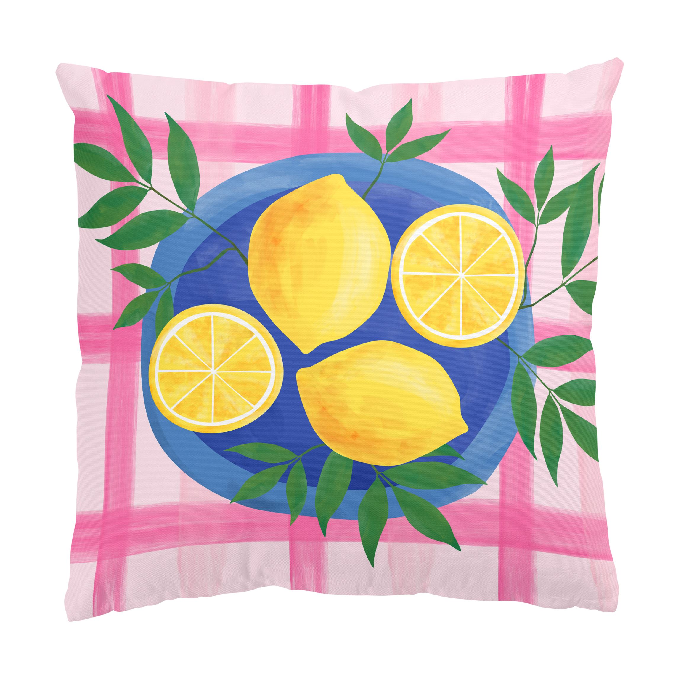 Dekokissen Blauer Teller mit Zitronen