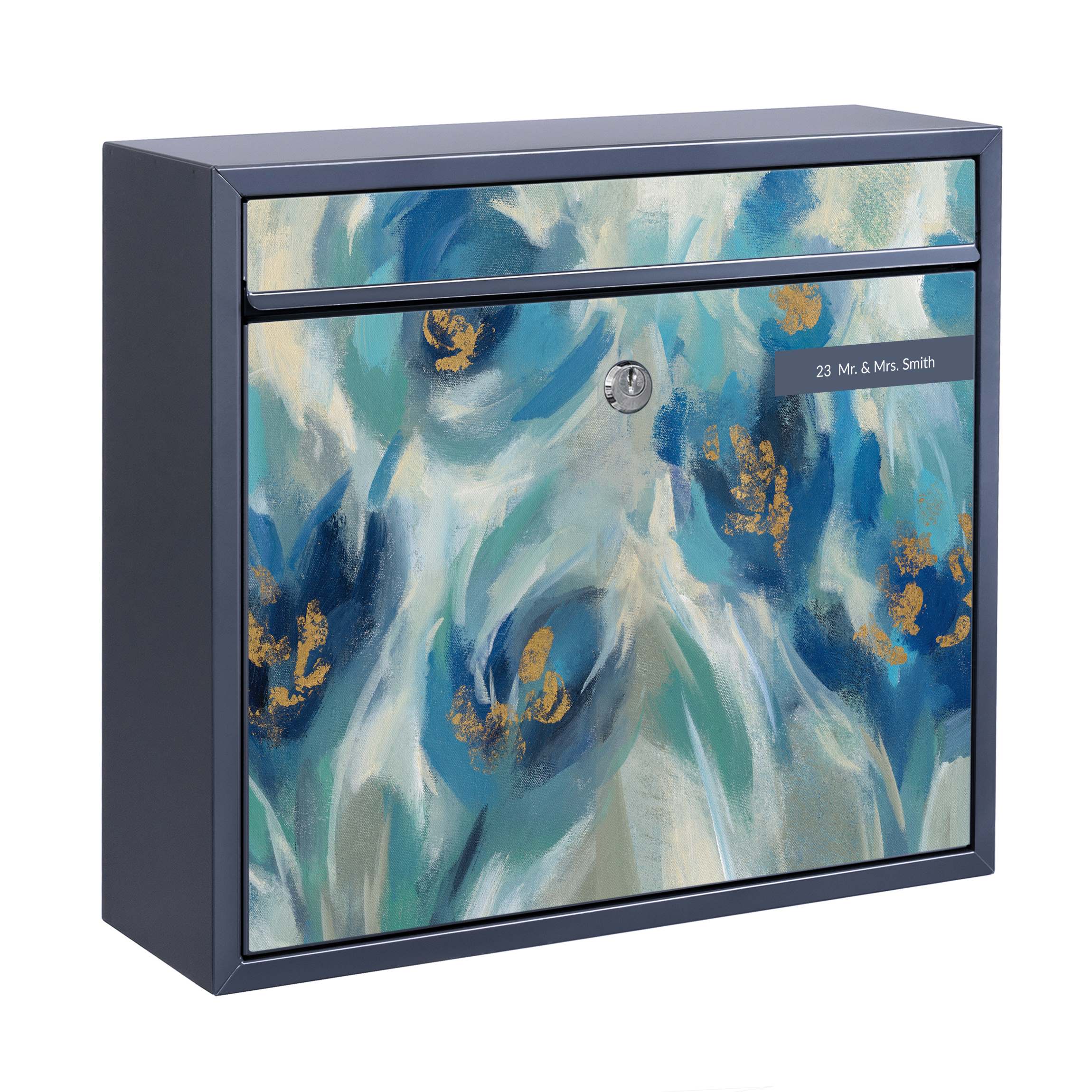 Briefkasten mit eigenem Text Blaues Märchen mit Blumen