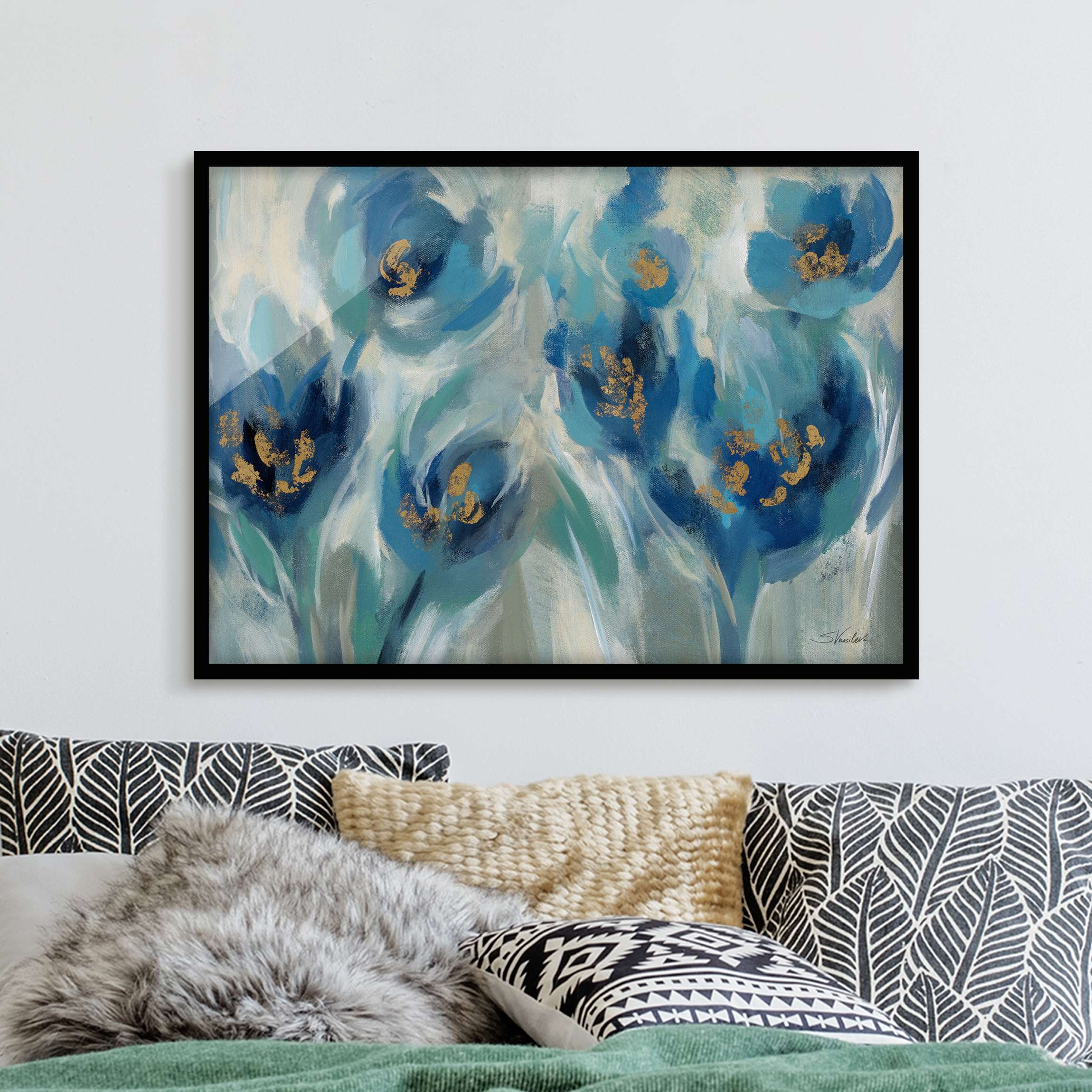 Bild mit Rahmen Blaues Märchen mit Blumen