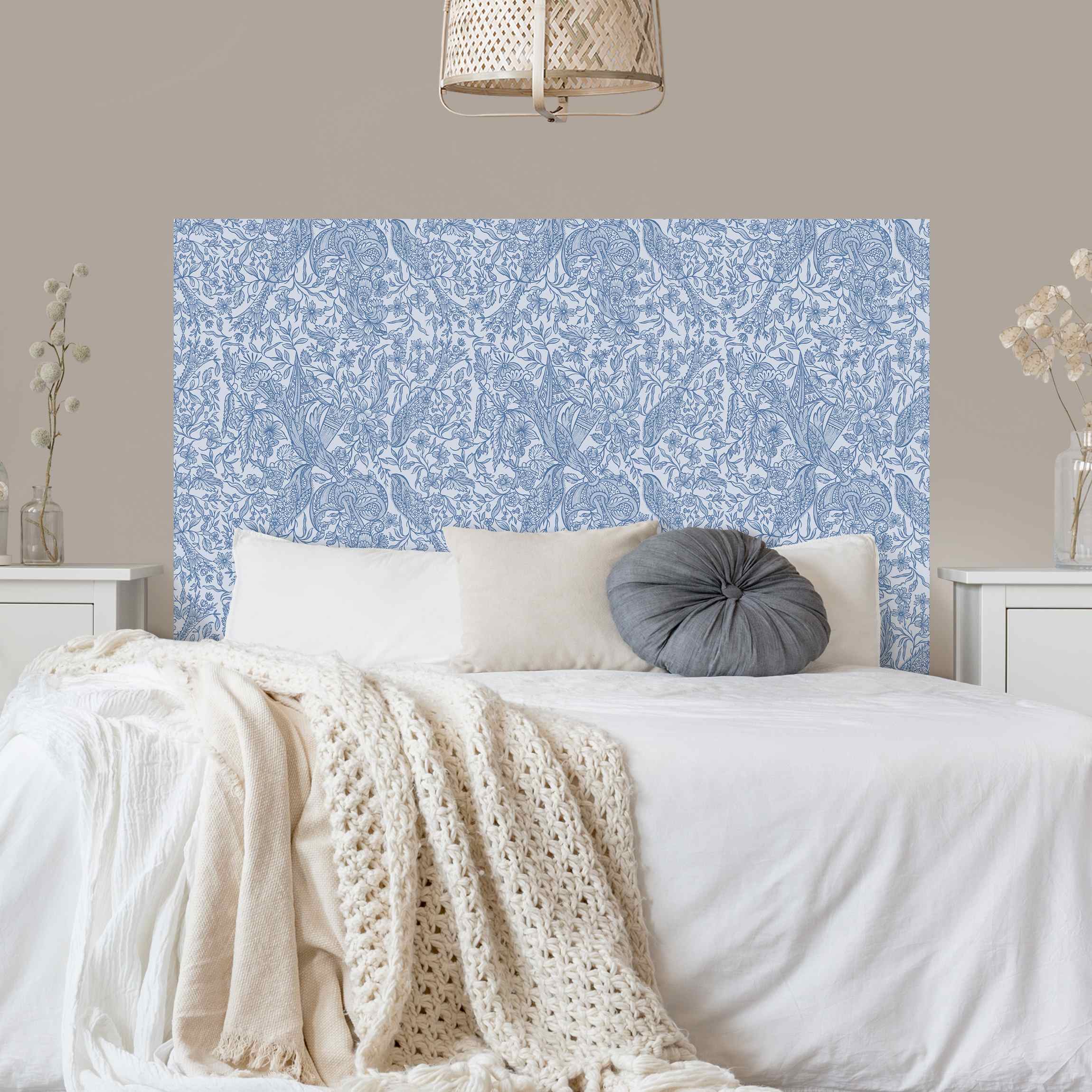 Kopfteil Bett Blaues Vintage Blumenmuster