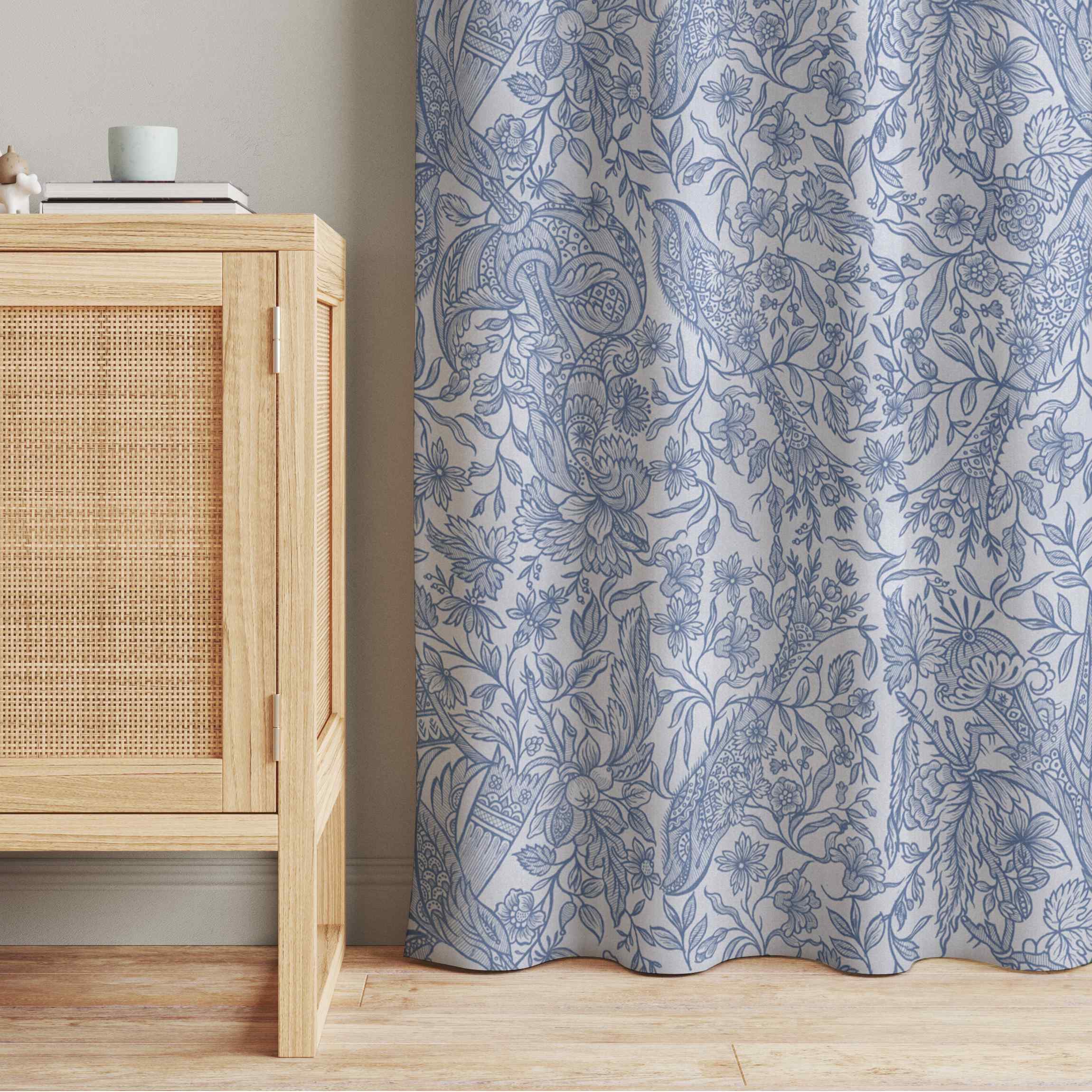 Vorhang Blaues Vintage Blumenmuster