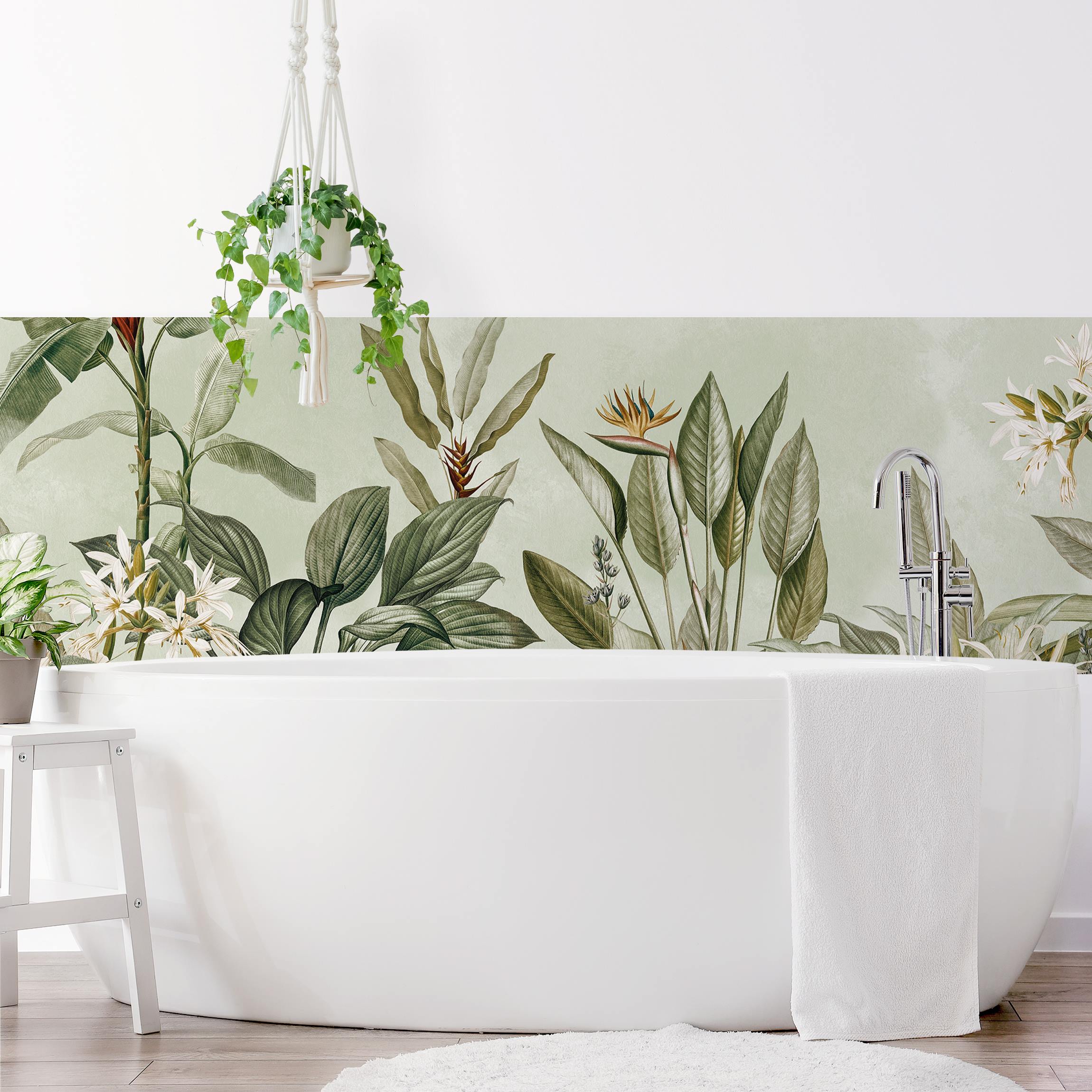 Wandverkleidung Bad Blühende Dschungellandschaft